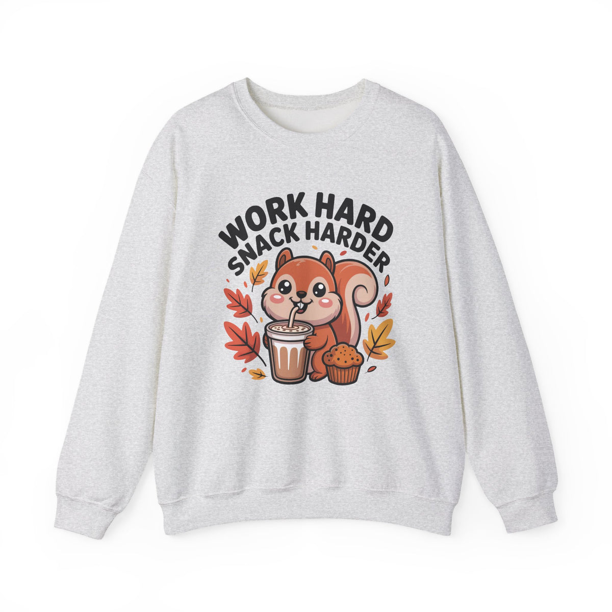Work Hard Snack Harder Fall Chai Latte Shirt | Funny Squirrel Shirt | Unisex Crewneck Sweatshirt