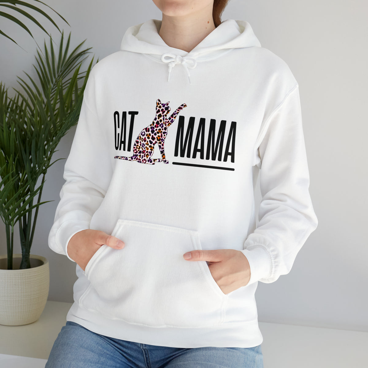 Cat Mama Leopard Print Mother's Day Shirt | Unisex Hooded Sweatshirt