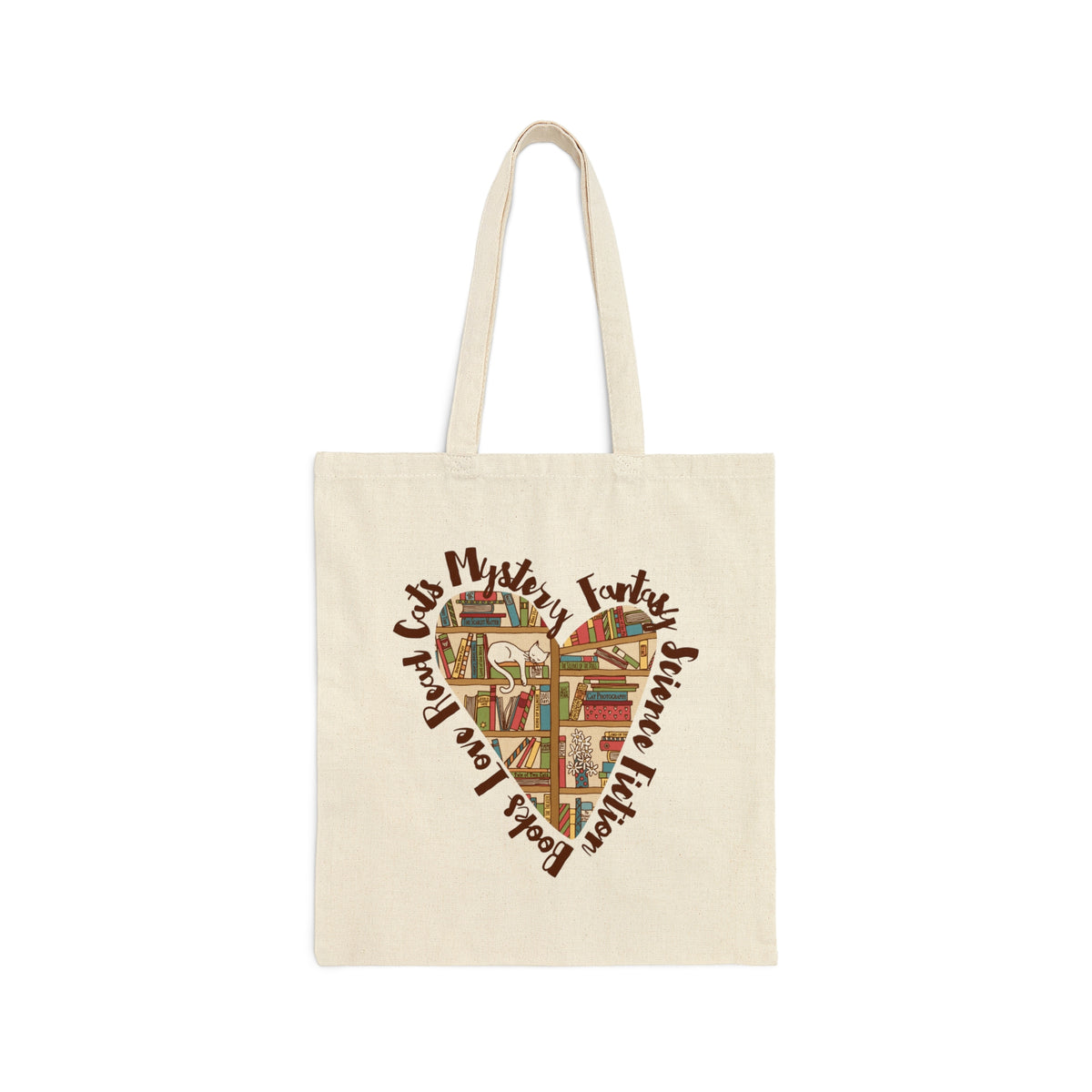 Book Lover Heart Cat Lady Tote Bag | Cat Lover Bookworm Gifts Book Bag | Canvas Tote Bag