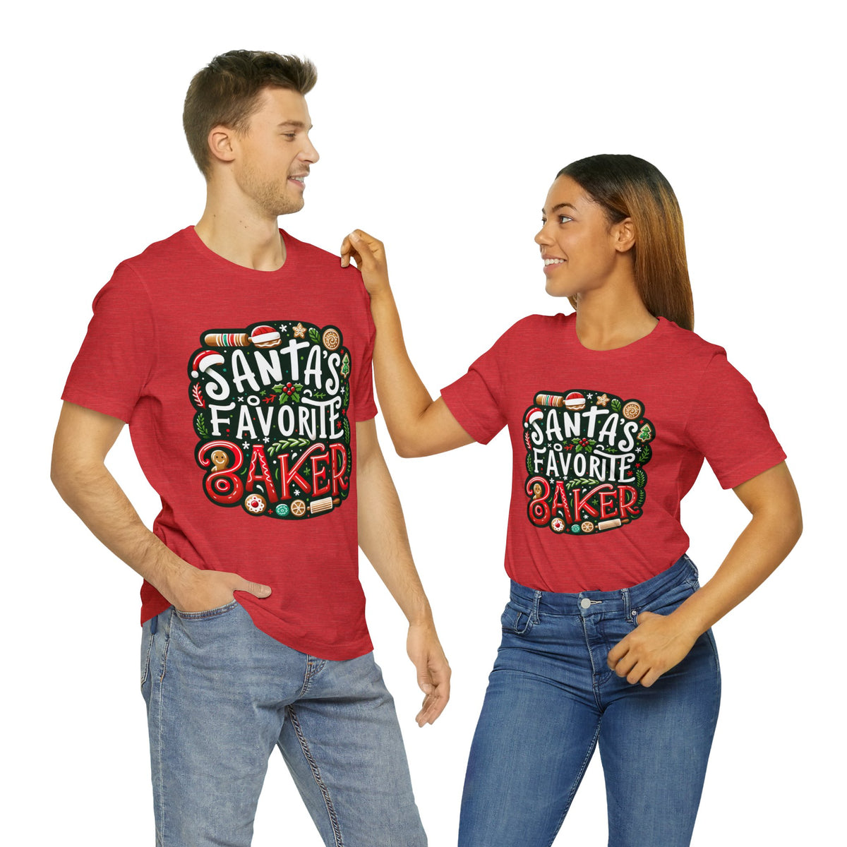 Santa's Favorite Baker Christmas Baking Shirt | Cute Baker Gift | Unisex Jersey T-shirt