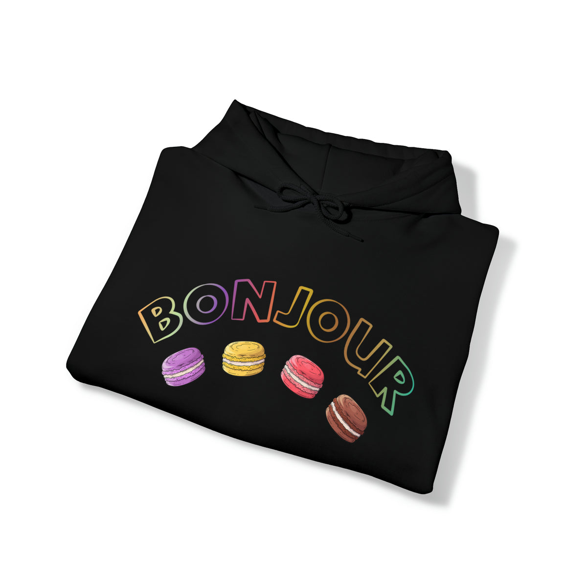 Bonjour French Macaron Cookie Baking Shirt | Macaron Baking Gift | Unisex Heavy Blend Hooded Sweatshirt