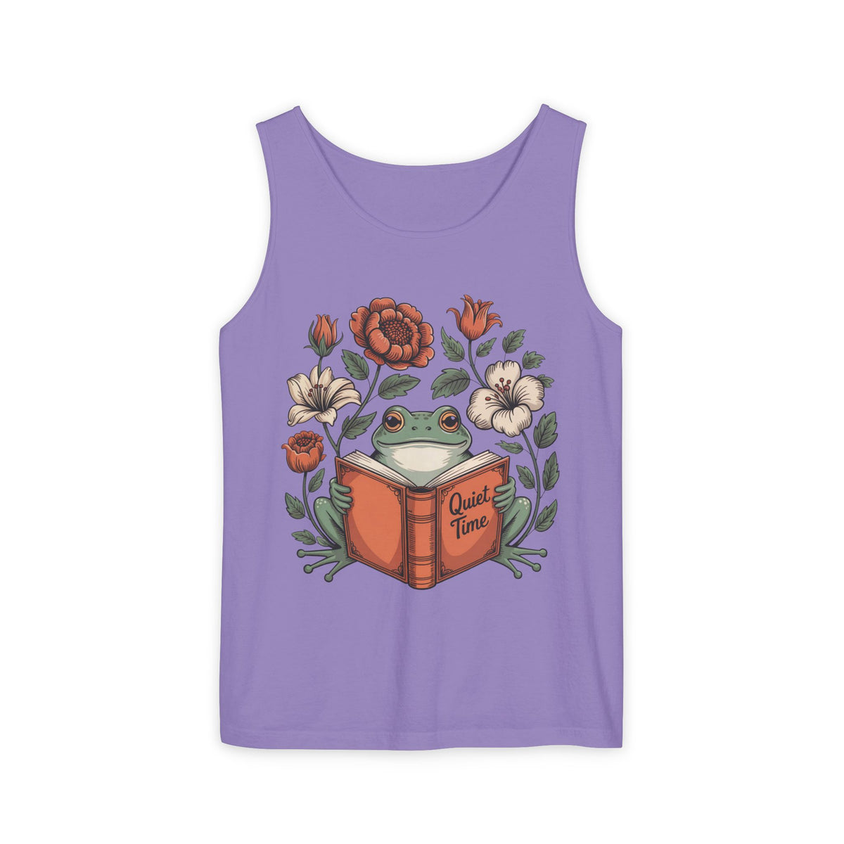 Cute Frog Bookish Shirt | William Morris Boho Reading Shirt | Unisex Garment-Dyed Tank Top
