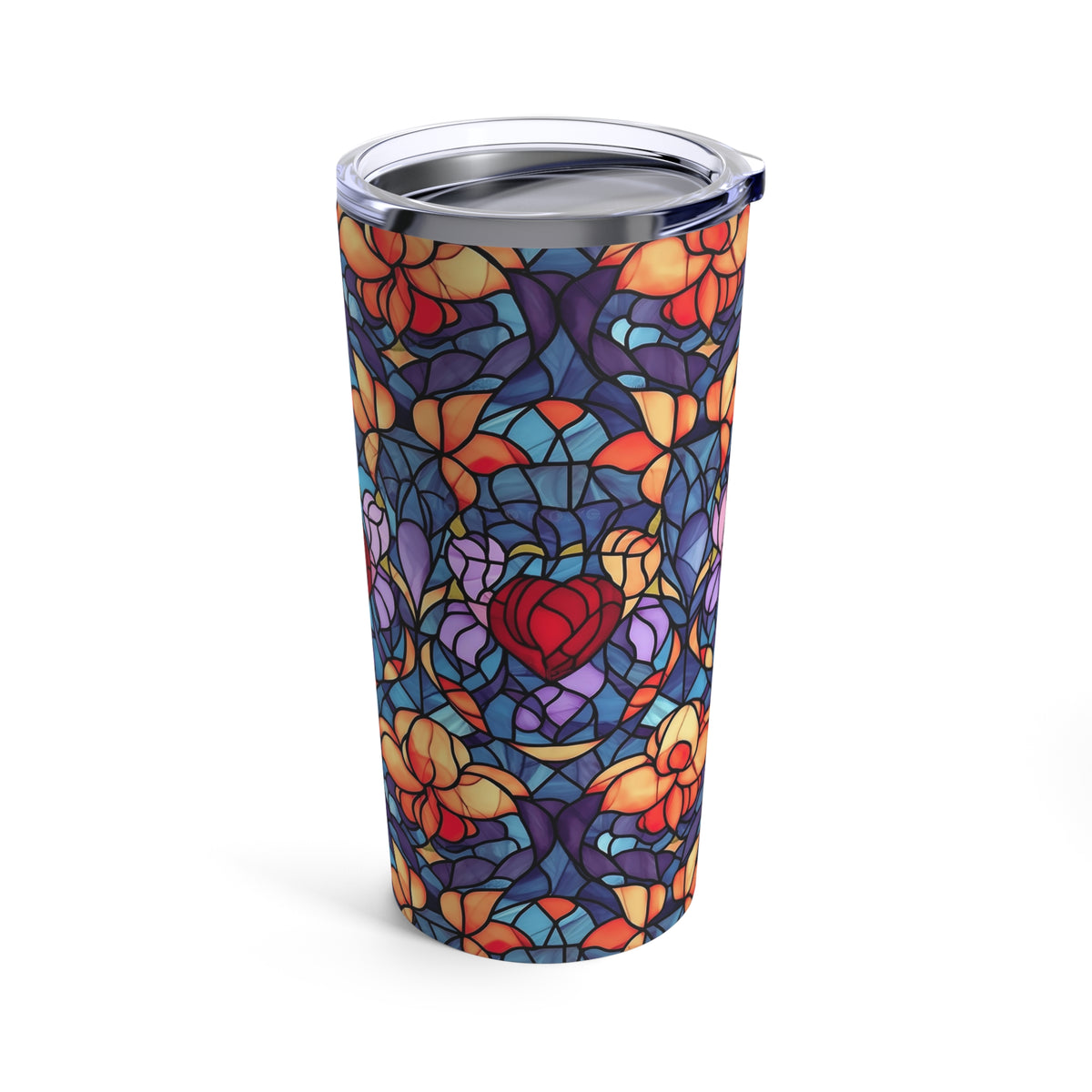Valentine Heart Stained Glass Print Tumbler | Valentine Gift For Her | 20 oz Tumbler | Stainless Steel Insulated Travel Tumbler