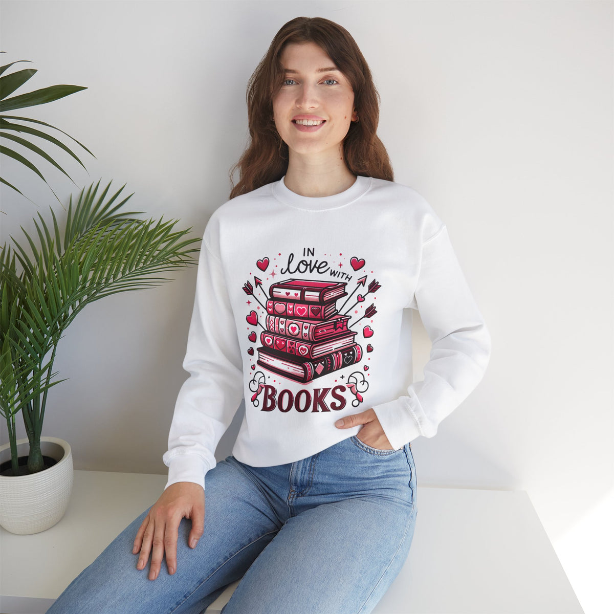 In Love With Books Valentines Sweatshirt | Cute Book Lover Shirt | Valentine Gift For Her | Unisex Crewneck Sweatshirt
