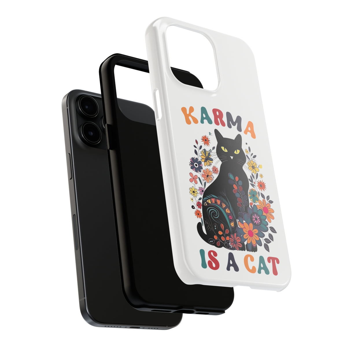 Karma Is A Cat iPhone Case | iPhone 16 15 14 13 12 Phone Case | Black Cat Lover Gift | Tough Impact-resistant Phone Case