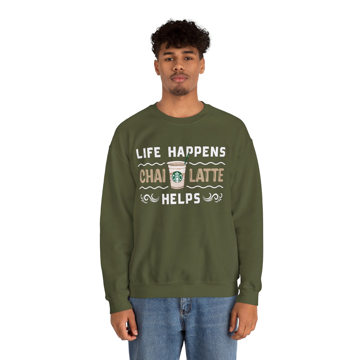 Life Happens Iced Chai Latte Helps Tea Shirt | Tea Lover Gift | Unisex Crewneck Sweatshirt