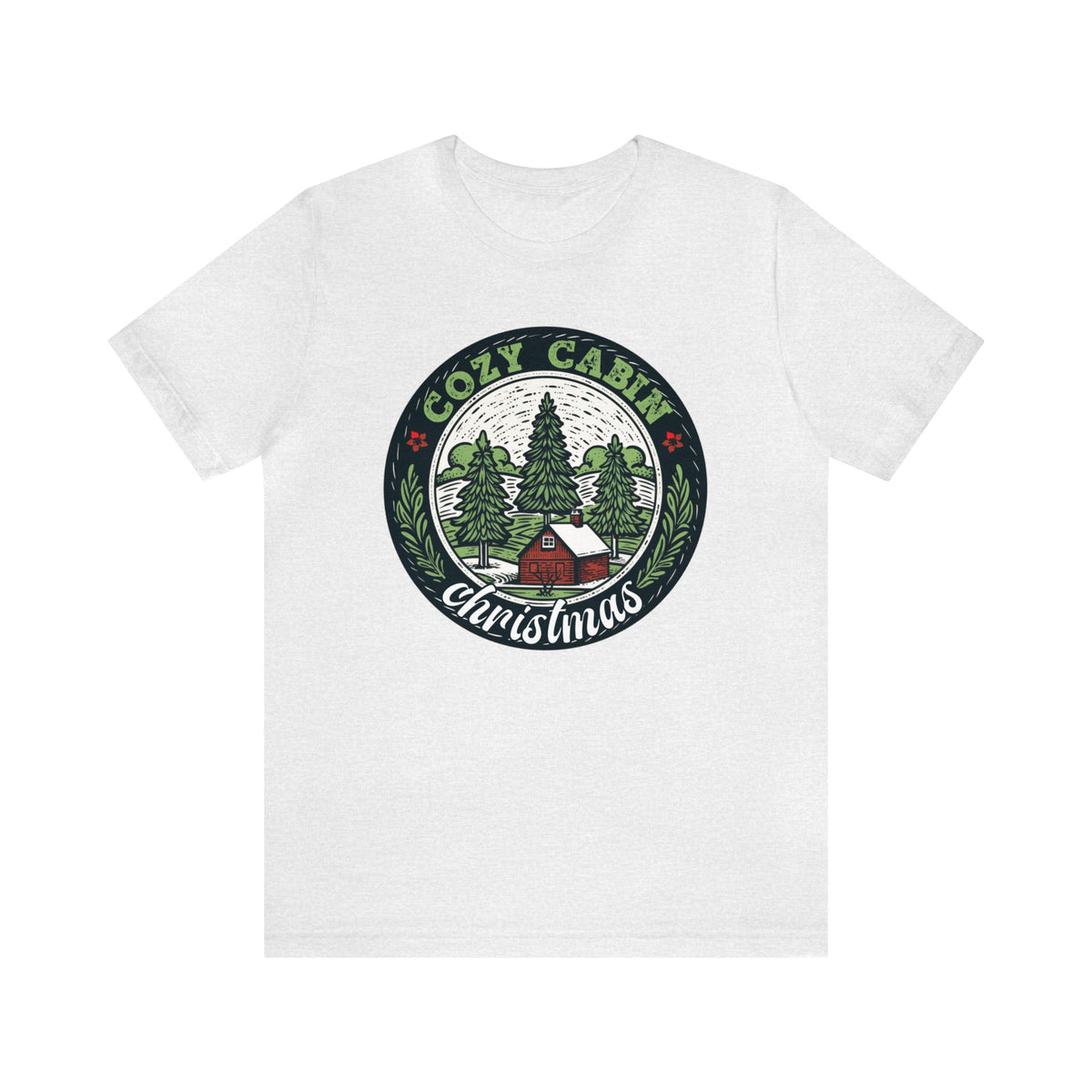 Cozy Cabin Christmas Tree Shirt | Vintage Christmas Gift For Her | Unisex Jersey T-shirt