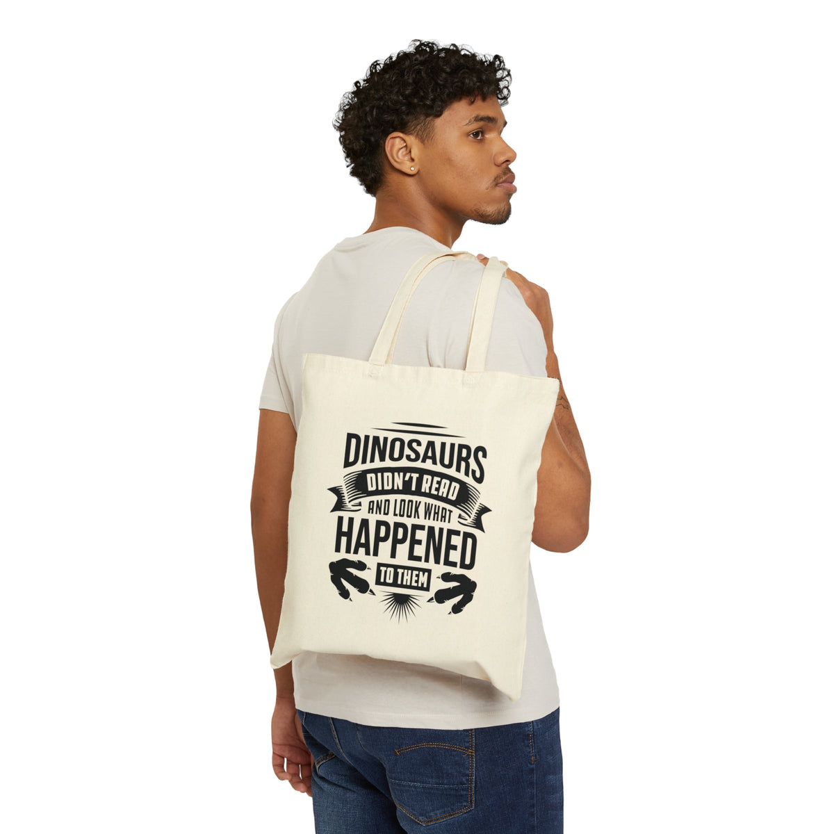 Dinosaurs Didn't Read Book Worm Reading Tote Bag | Library Gift Book Bag | Cotton Canvas Tote Bag