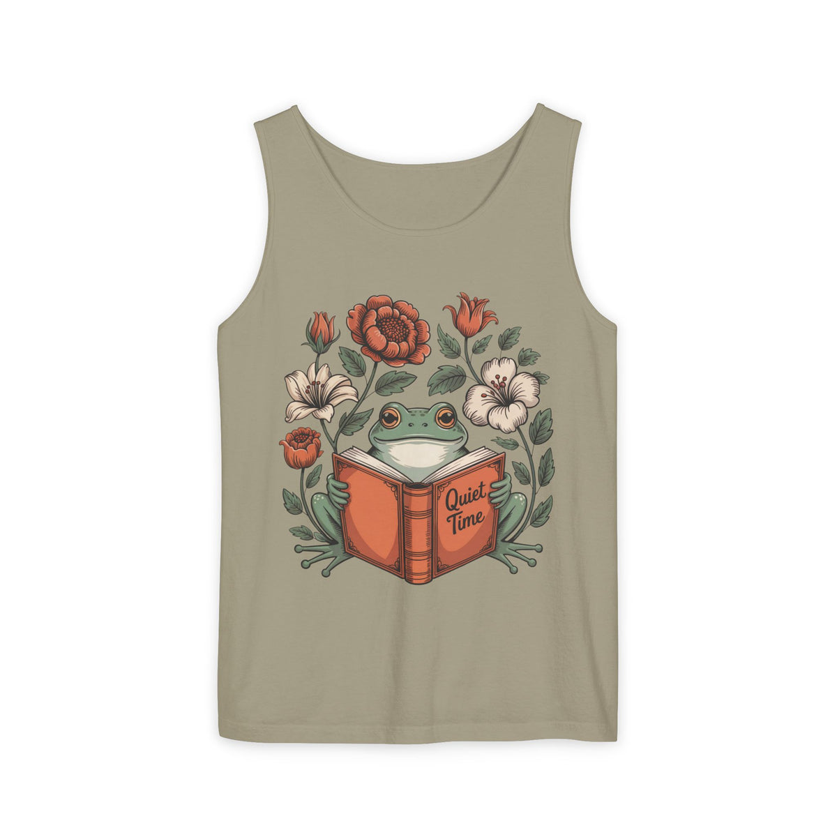 Cute Frog Bookish Shirt | William Morris Boho Reading Shirt | Unisex Garment-Dyed Tank Top