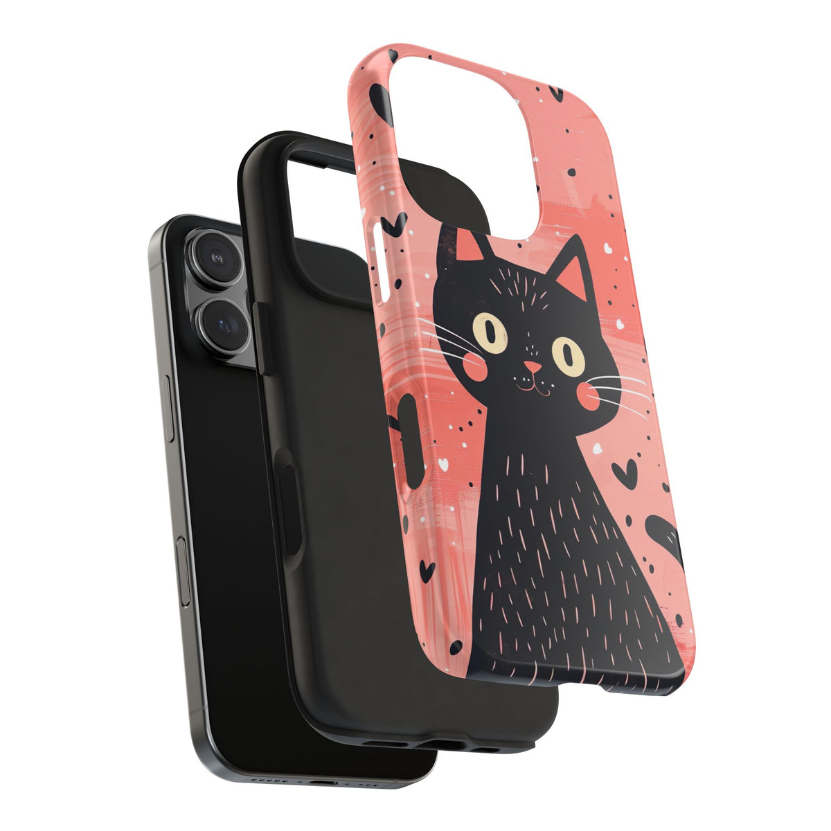 Cute Black Cat Valentine iPhone Case | Pink Heart Tough Phone Case | Kawaii Cat Lover Gift
