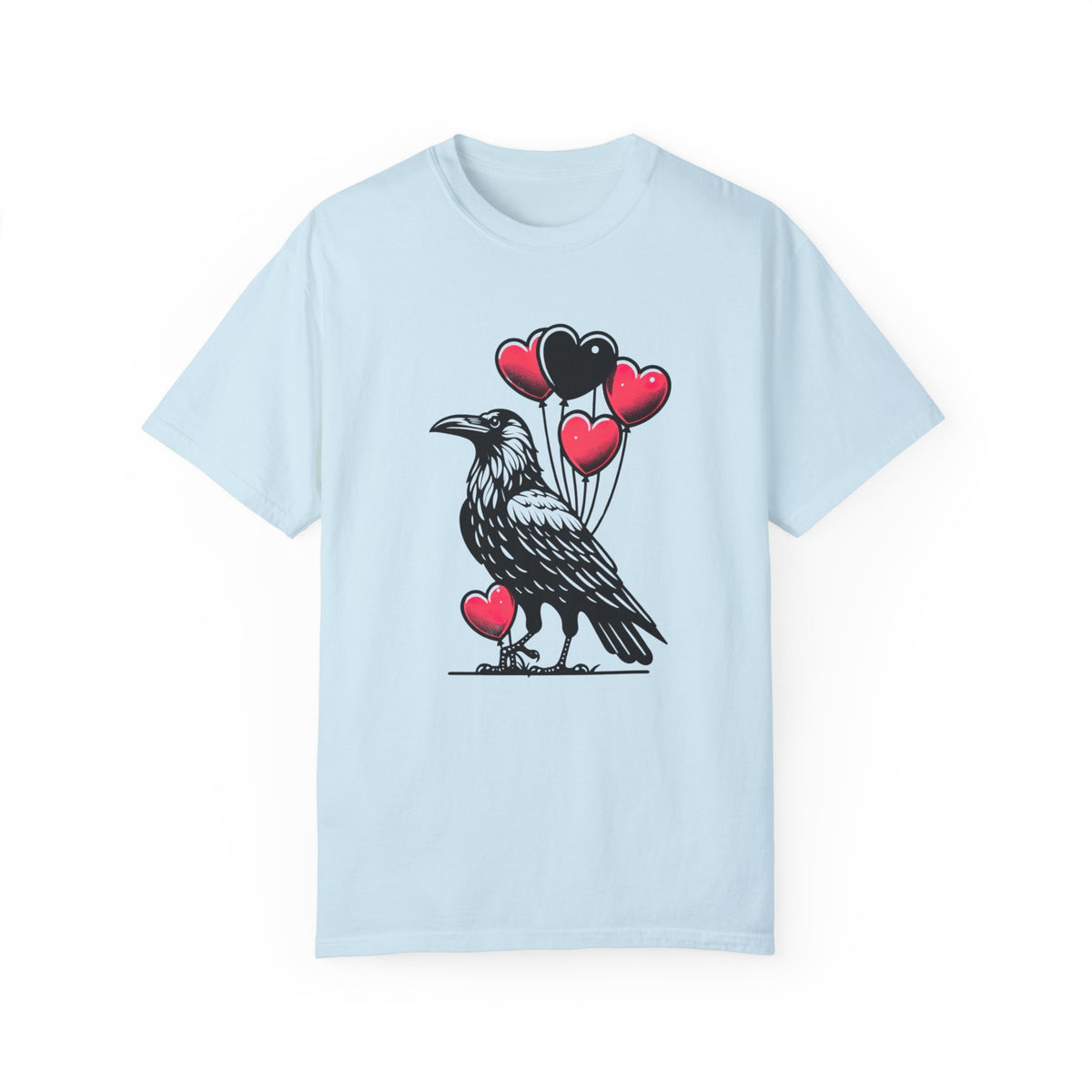 Crow Heart Balloons Valentines Day Shirt | Cute Crow Bird Lover Gift | Unisex Garment-Dyed T-shirt