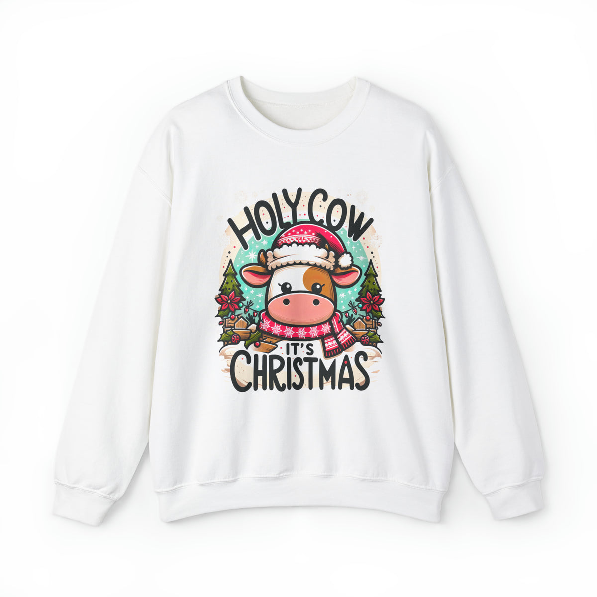 Holy Cow It's Christmas Sweatshirt | Cute Cow Shirt | Farm Girl Gift | Cow Christmas Shirt  | Unisex Crewneck Sweatshirt