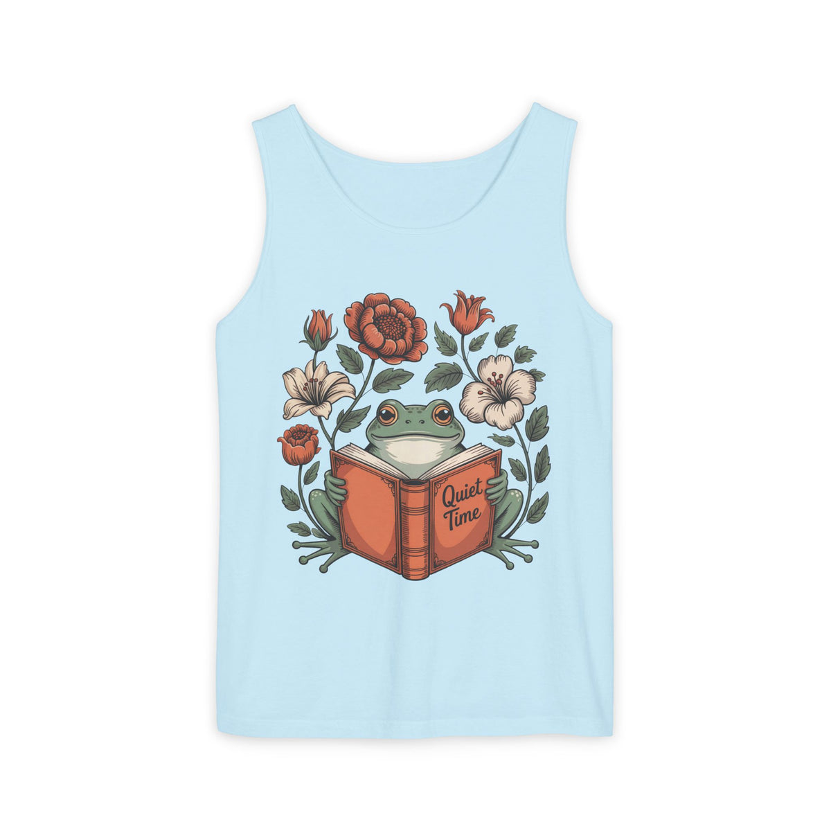 Cute Frog Bookish Shirt | William Morris Boho Reading Shirt | Unisex Garment-Dyed Tank Top
