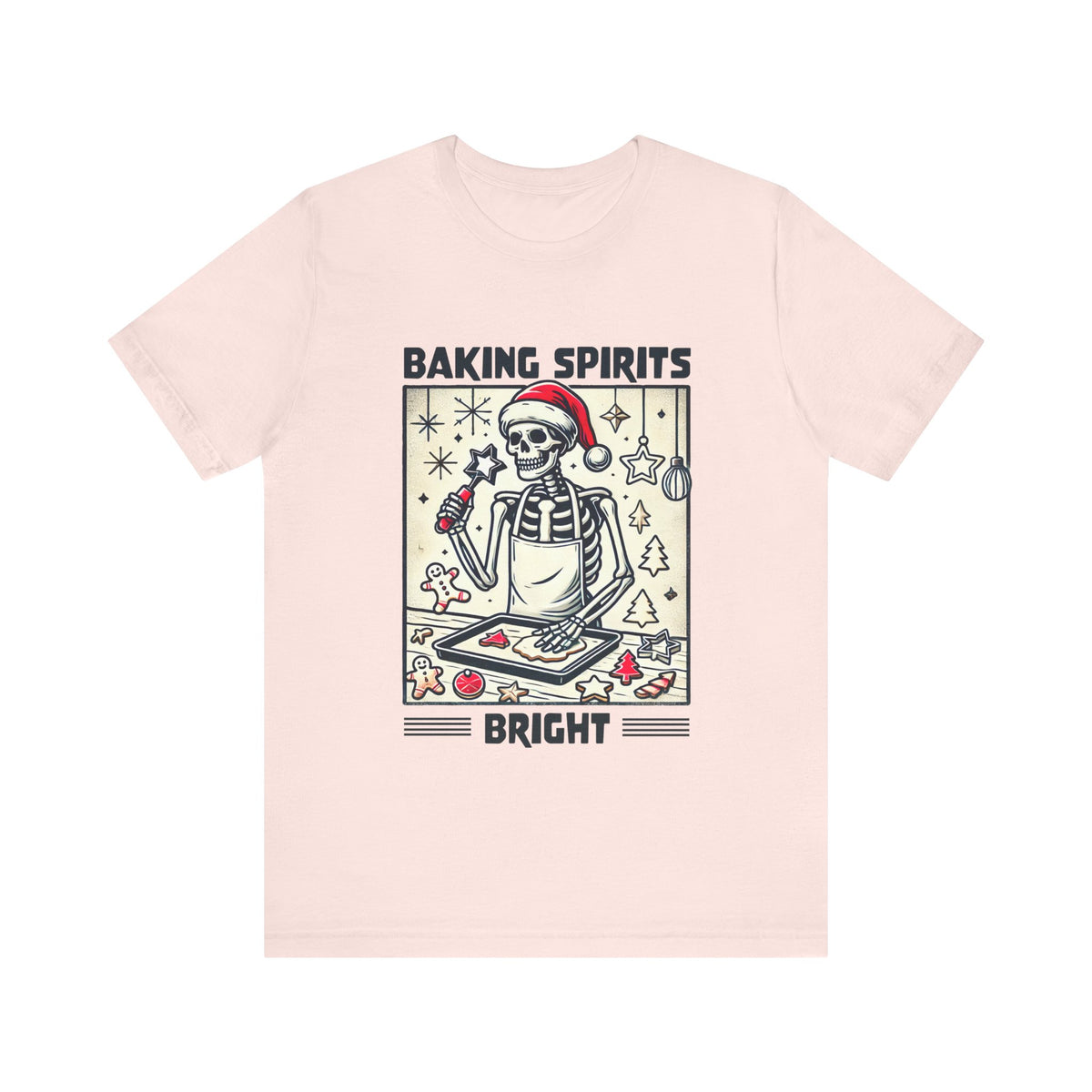 Baking Spirits Bright Christmas Skeleton Shirt | Christmas Baking Shirt | Goth Christmas Gift | Unisex Jersey T-shirt