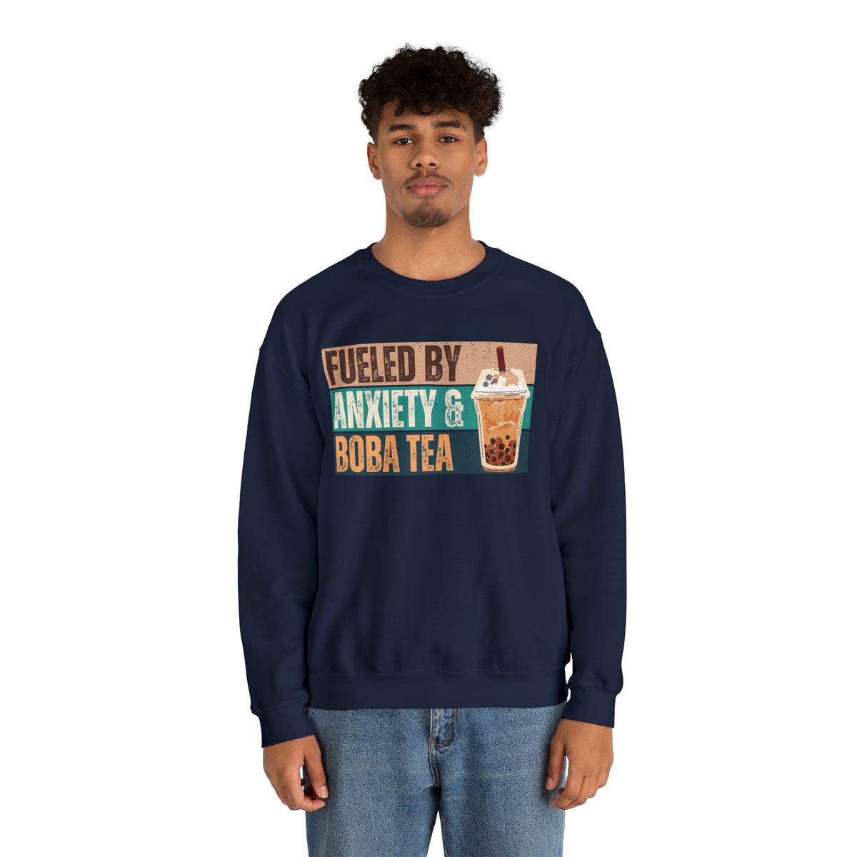 Funny Boba Tea Shirt | Fueled by Anxiety Shirt | Bubble Tea Lover Gift | Unisex Crewneck Sweatshirt