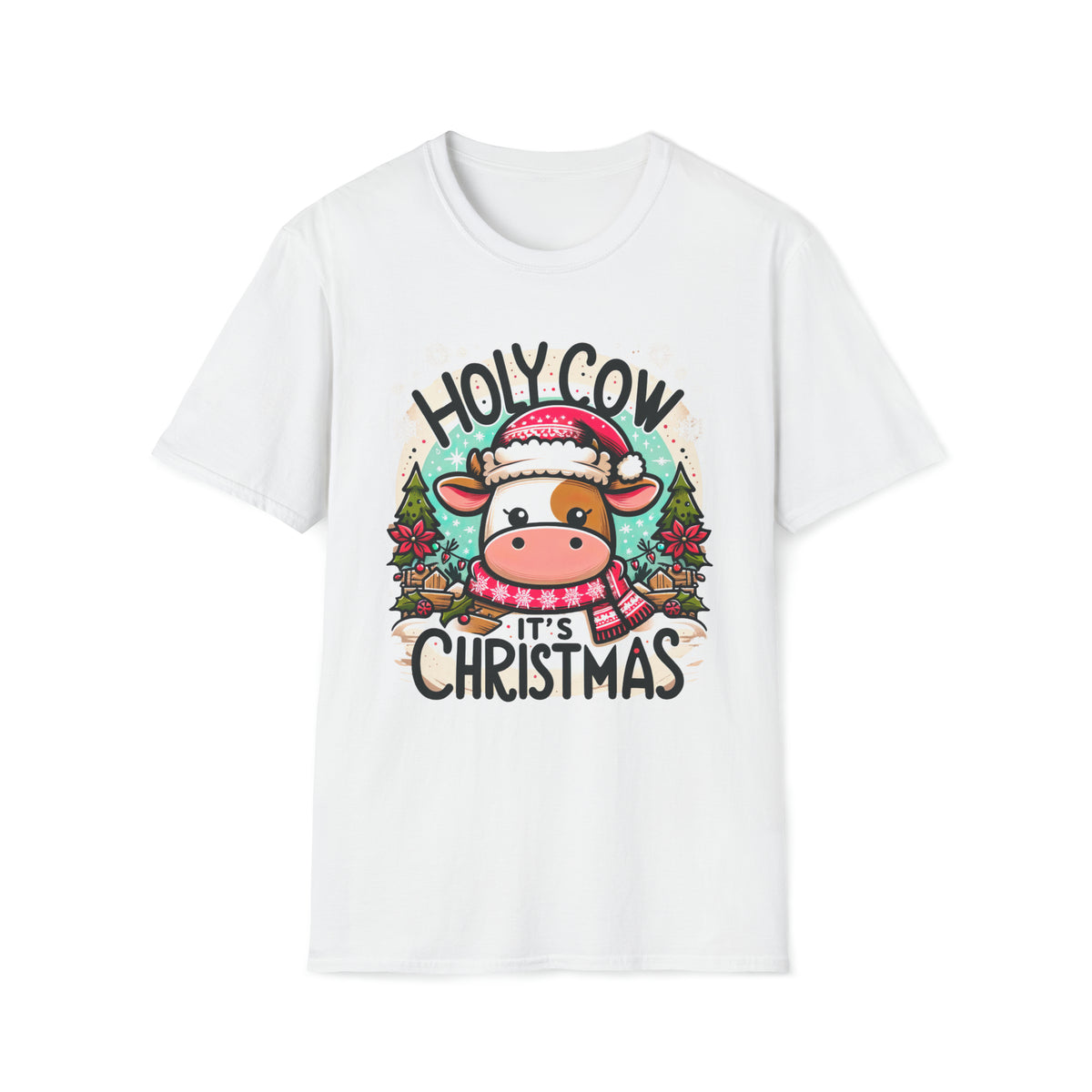 Holy Cow It's Christmas Shirt | Cute Cow Shirt | Farm Girl Gift | Cow Christmas Shirt |  Unisex Soft Style T-Shirt