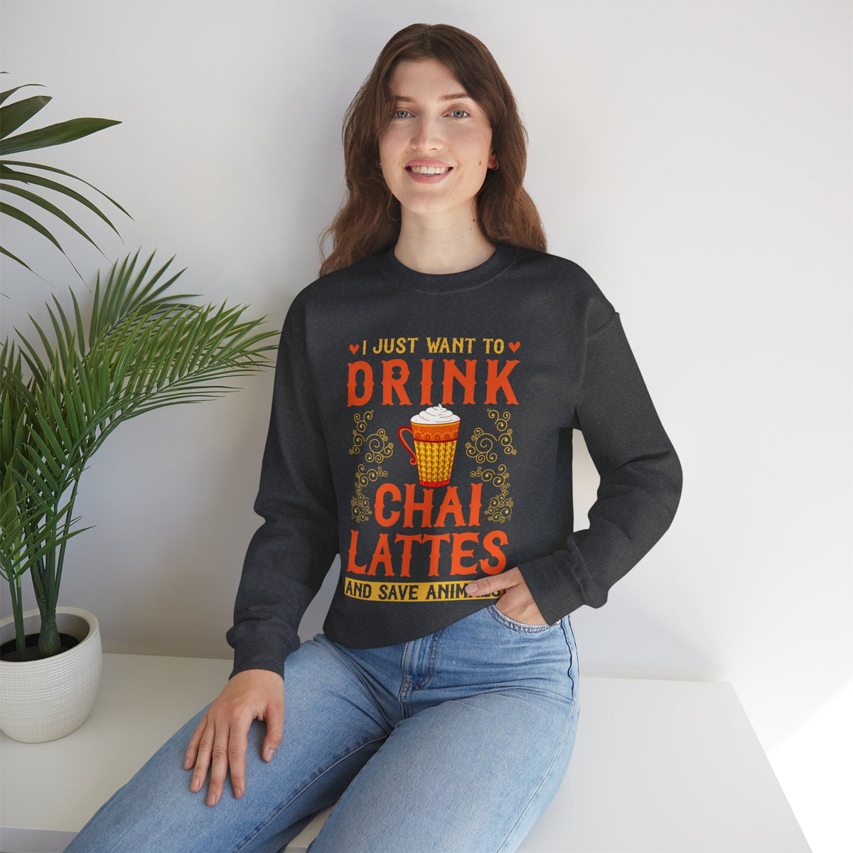Chai Latte Save Animals Chai Tea Shirt | Animal Lover Shirt | Tea Lover Gift | Unisex Crewneck Sweatshirt