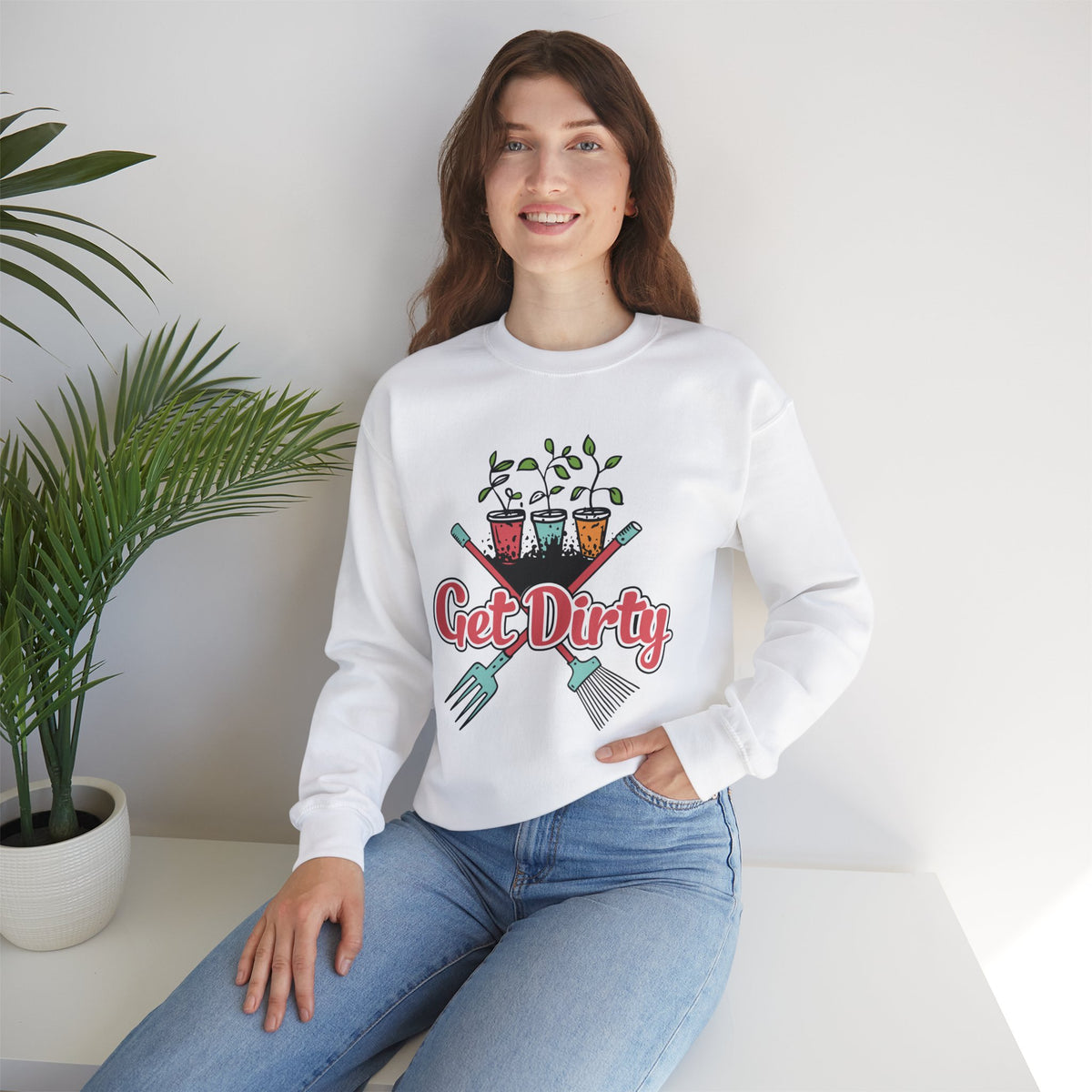 Get Dirty Plant Lady Funny Gardening Shirt | Plant Lover Gift | Unisex Crewneck Sweatshirt