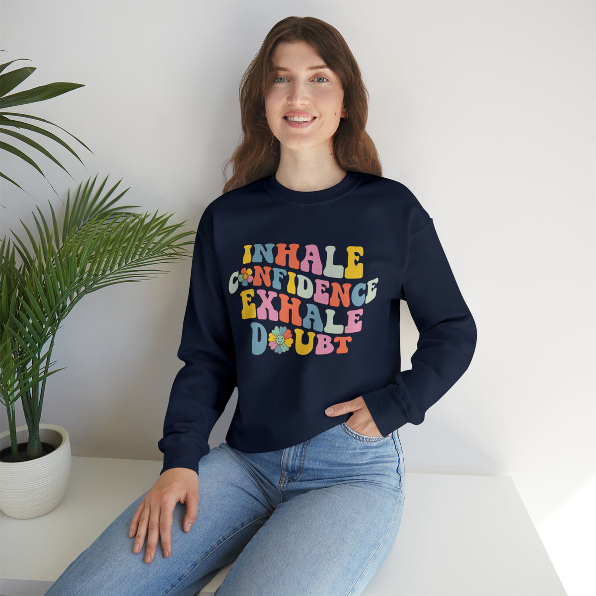 Inhale Exhale School Counselor Sweatshirt | Retro Psychology Shirt | Yoga Meditation Shirt | Unisex Crewneck Sweatshirt