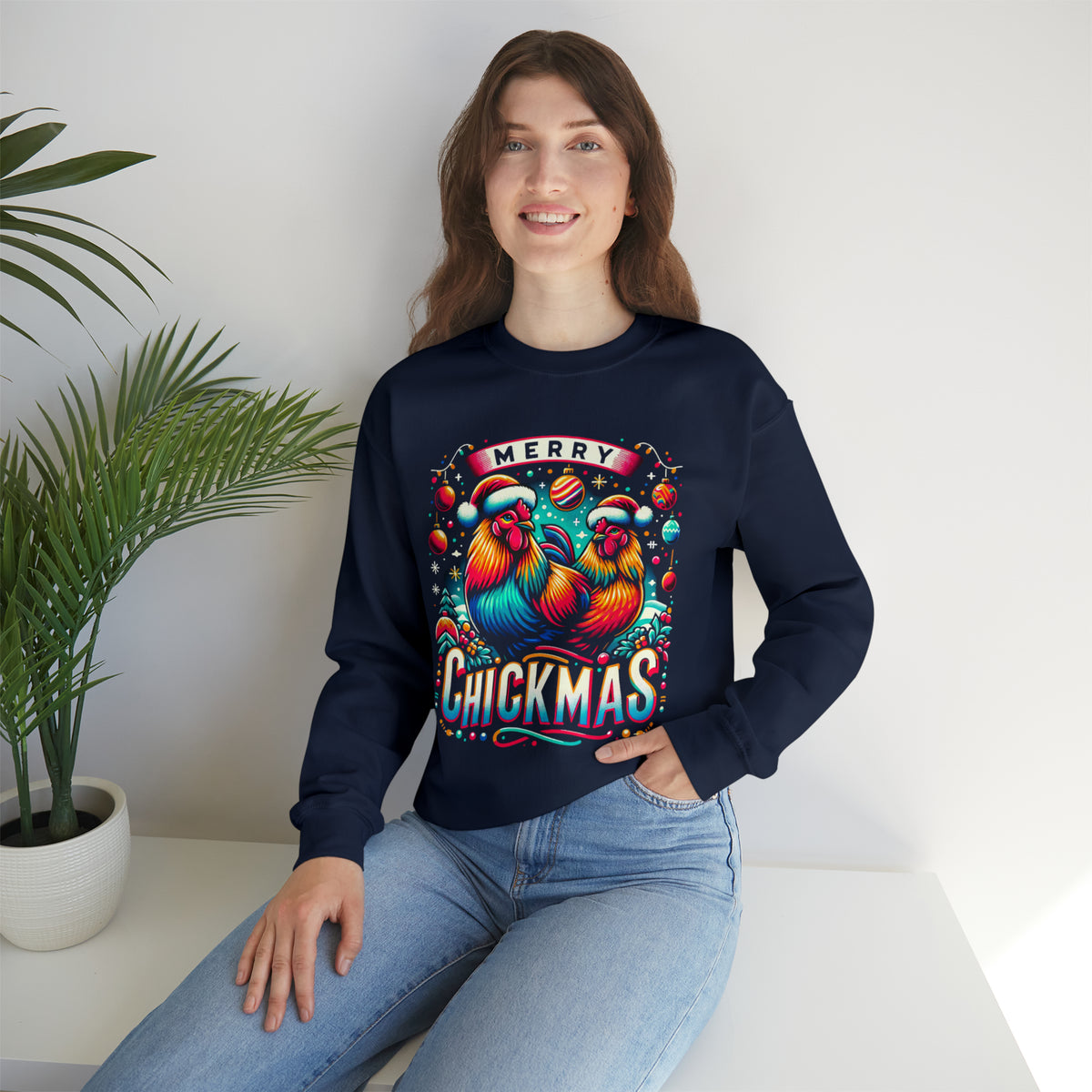 Merry Chickmas Christmas Chicken Shirt | Farm Life Chicken Farmer Gift  | Unisex Crewneck Sweatshirt