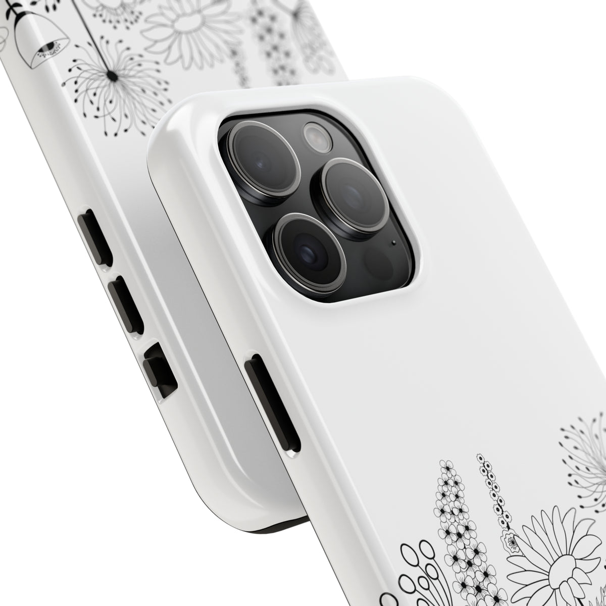 Black & White Wildflower Art iPhone 15 Phone Case | iPhone 11 12 13 14 15 Case | Garden Lover Gift For Her | Tough Phone Case