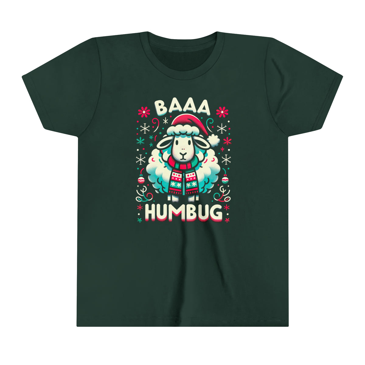 Baaa Humbug Cute Sheep Christmas Shirt | Funny Bah Humbug Christmas Gift | Youth Jersey T-shirt