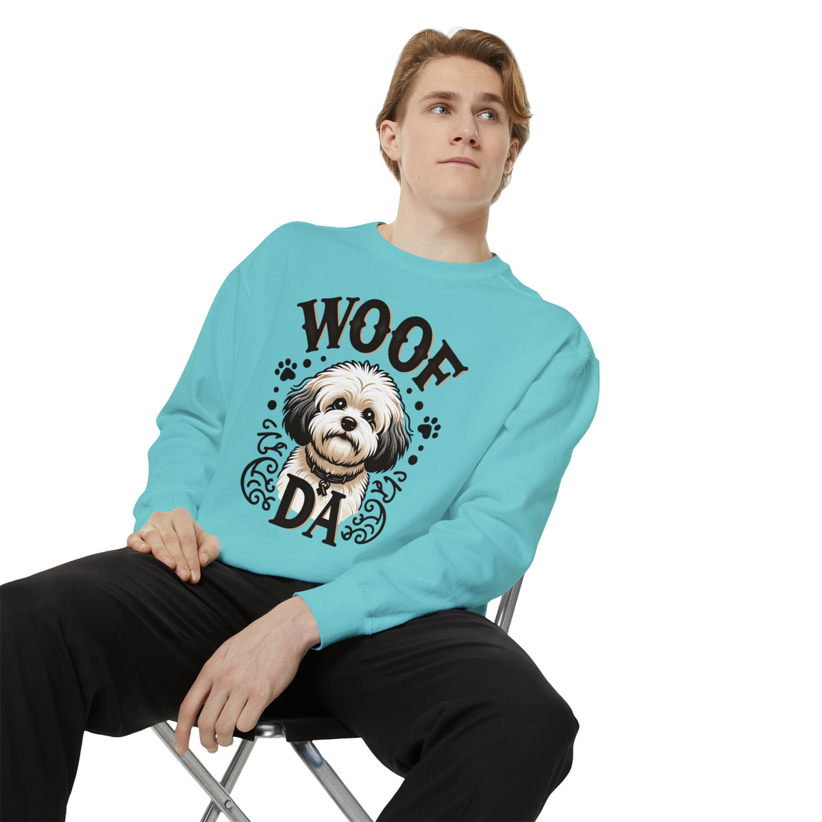 Woof Da Minnesota Dog Lover Shirt | Bichon Frisé Spaniel  Mix | Uff Da Norwegian Gift | Unisex Garment-Dyed Sweatshirt