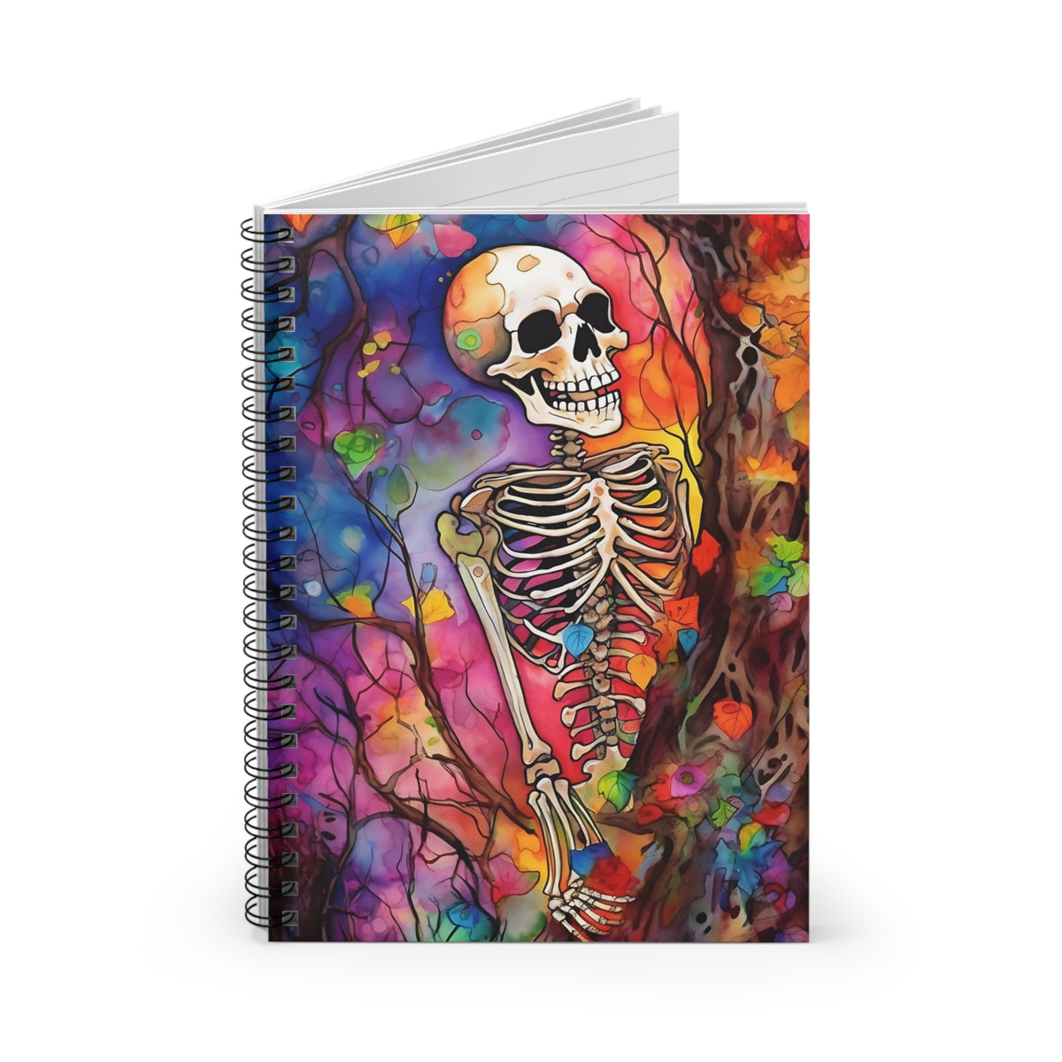 Halloween Skeleton Watercolor Art Journal Notebook | Skeleton Art Gift |  Ruled Line Spiral Notebook