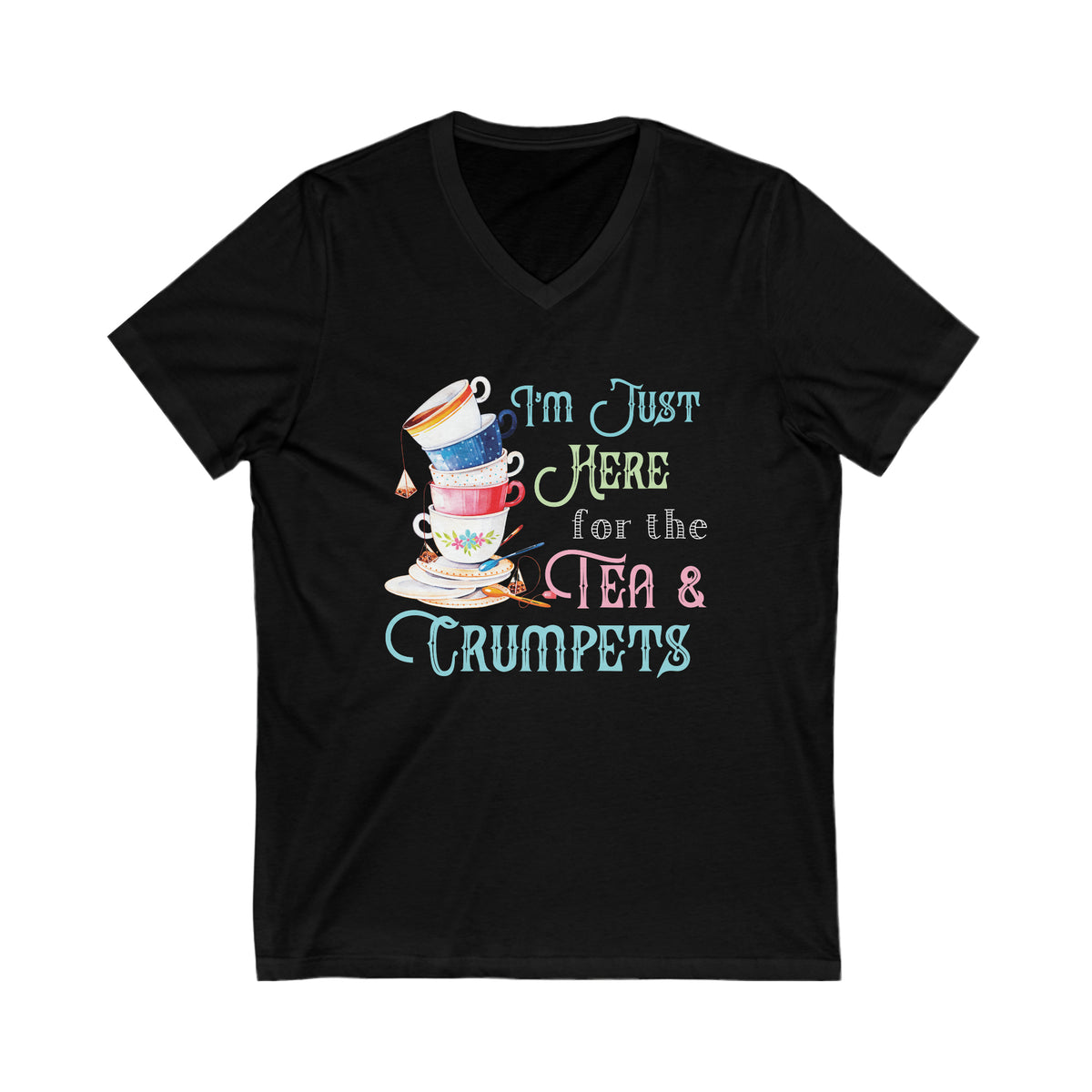 Tea & Crumpets Tea Cups Funny Shirt | Tea Lover Gift | Unisex V-neck T-shirt