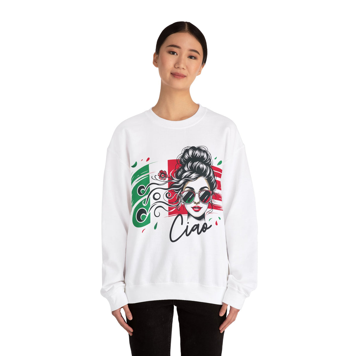 Ciao Italian Girl Cute Italy Trip shirt | Italy Lover Shirt | World Traveler Italian Flag Gift | Unisex Crewneck Sweatshirt