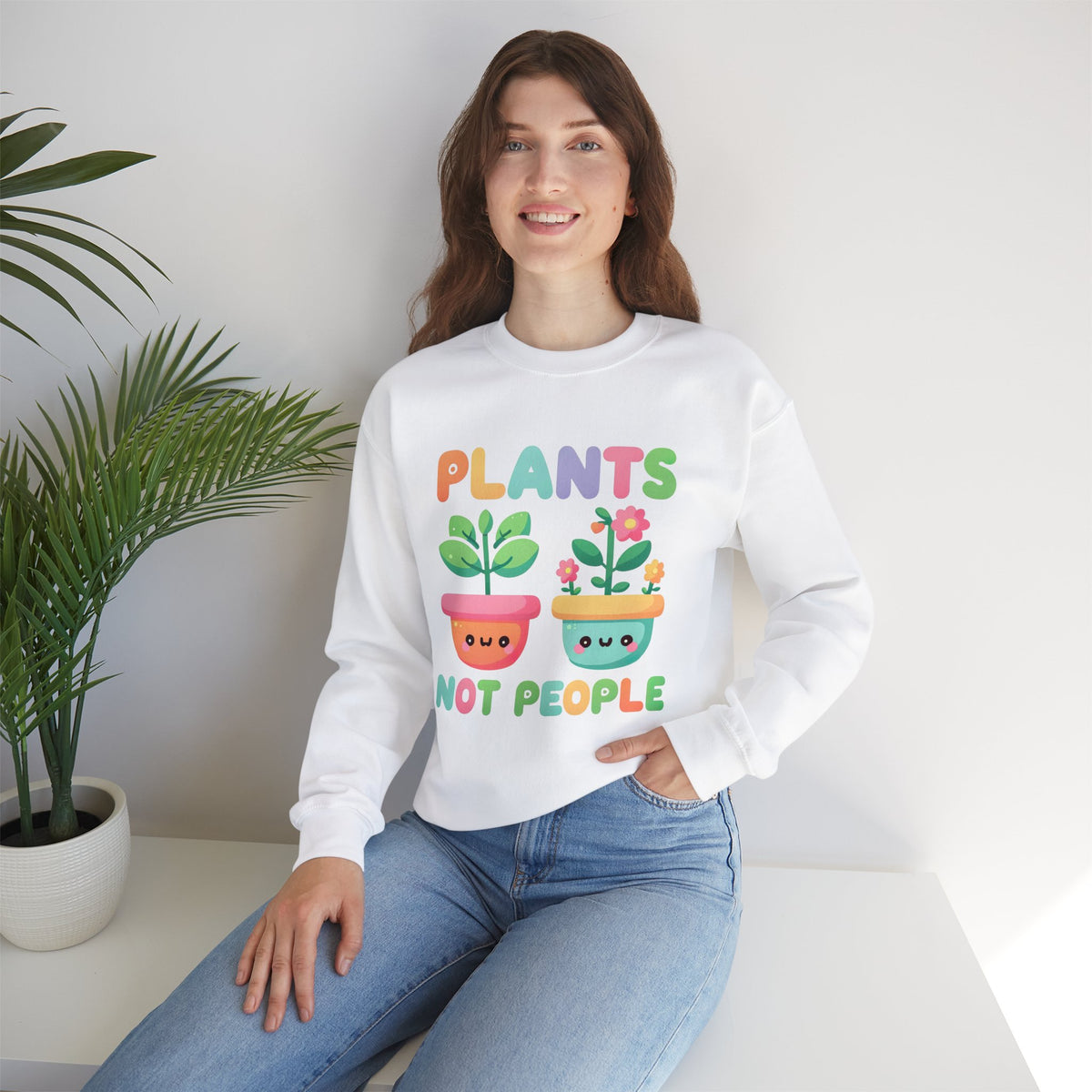 Plants Not People Plant Lover Shirt | Introvert Shirt | Funny Kawaii Plant Lover Gift | Unisex Crewneck Sweatshirt