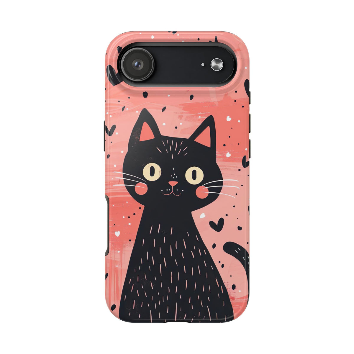 Cute Black Cat Valentine iPhone Case | Pink Heart Tough Phone Case | Kawaii Cat Lover Gift