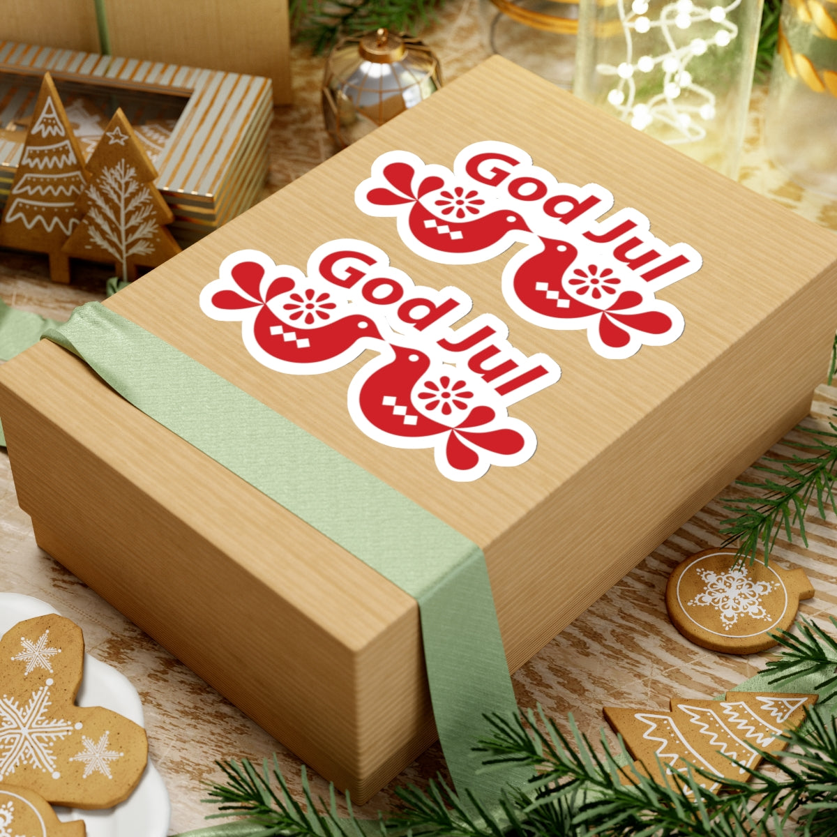 God Jul Folk Art Vinyl Sticker Set | Scandi Nordic Norwegian Christmas Gifts | Vinyl Kiss-Cut Stickers