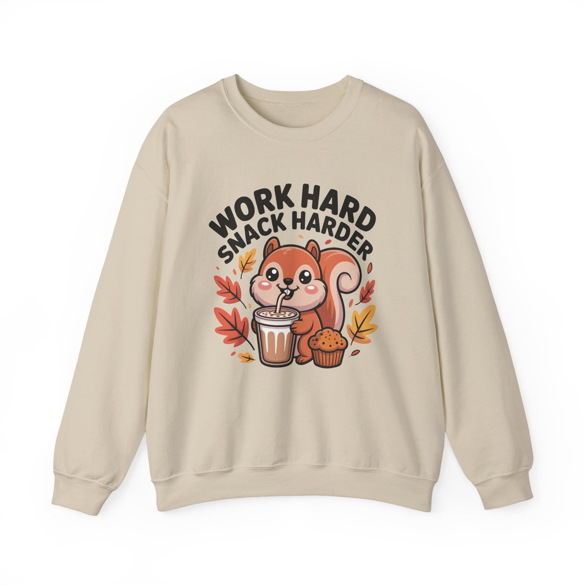 Work Hard Snack Harder Fall Chai Latte Shirt | Funny Squirrel Shirt | Unisex Crewneck Sweatshirt