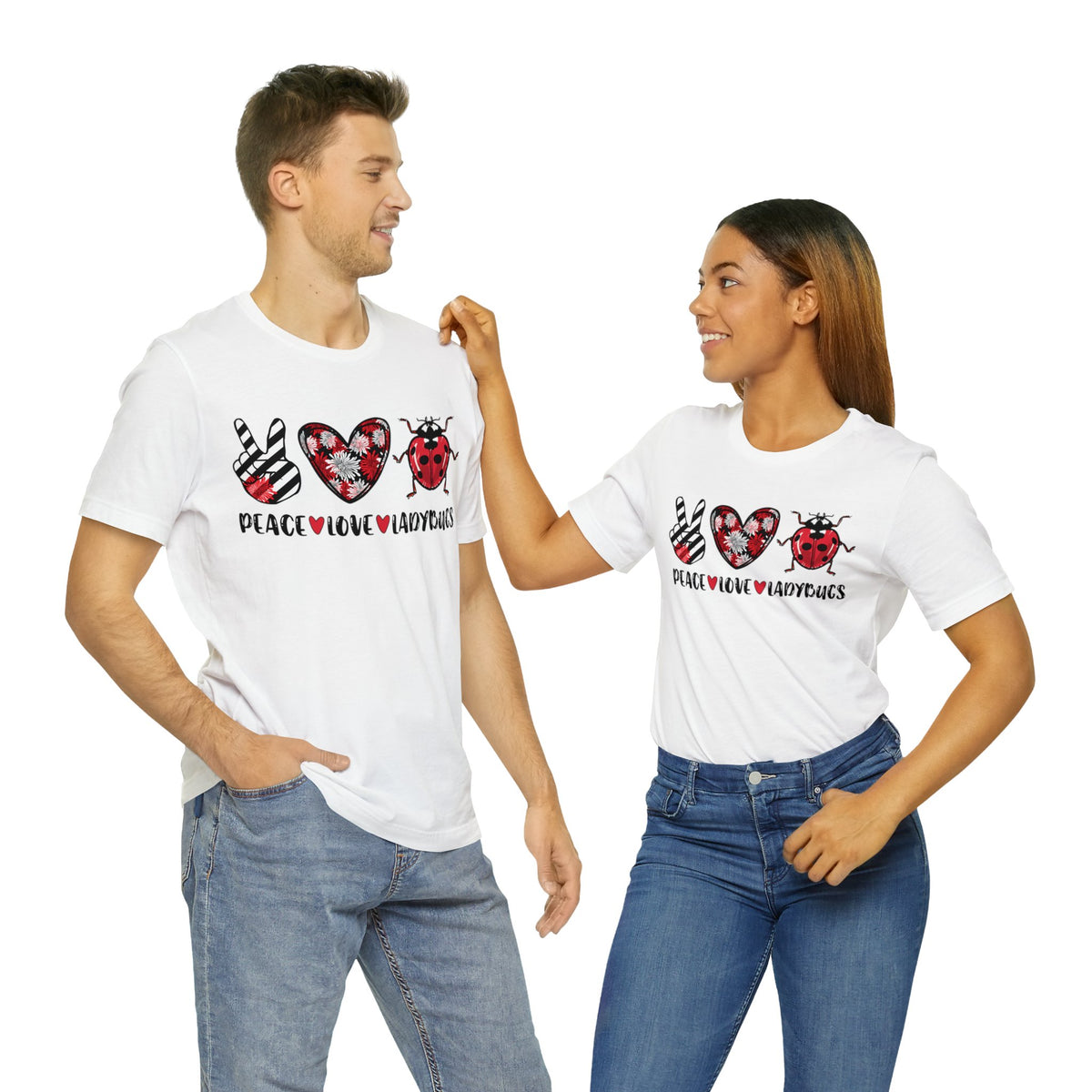Peace Love Ladybugs Cute Lady Bug Shirt | Nature Gift | Unisex Jersey T-shirt
