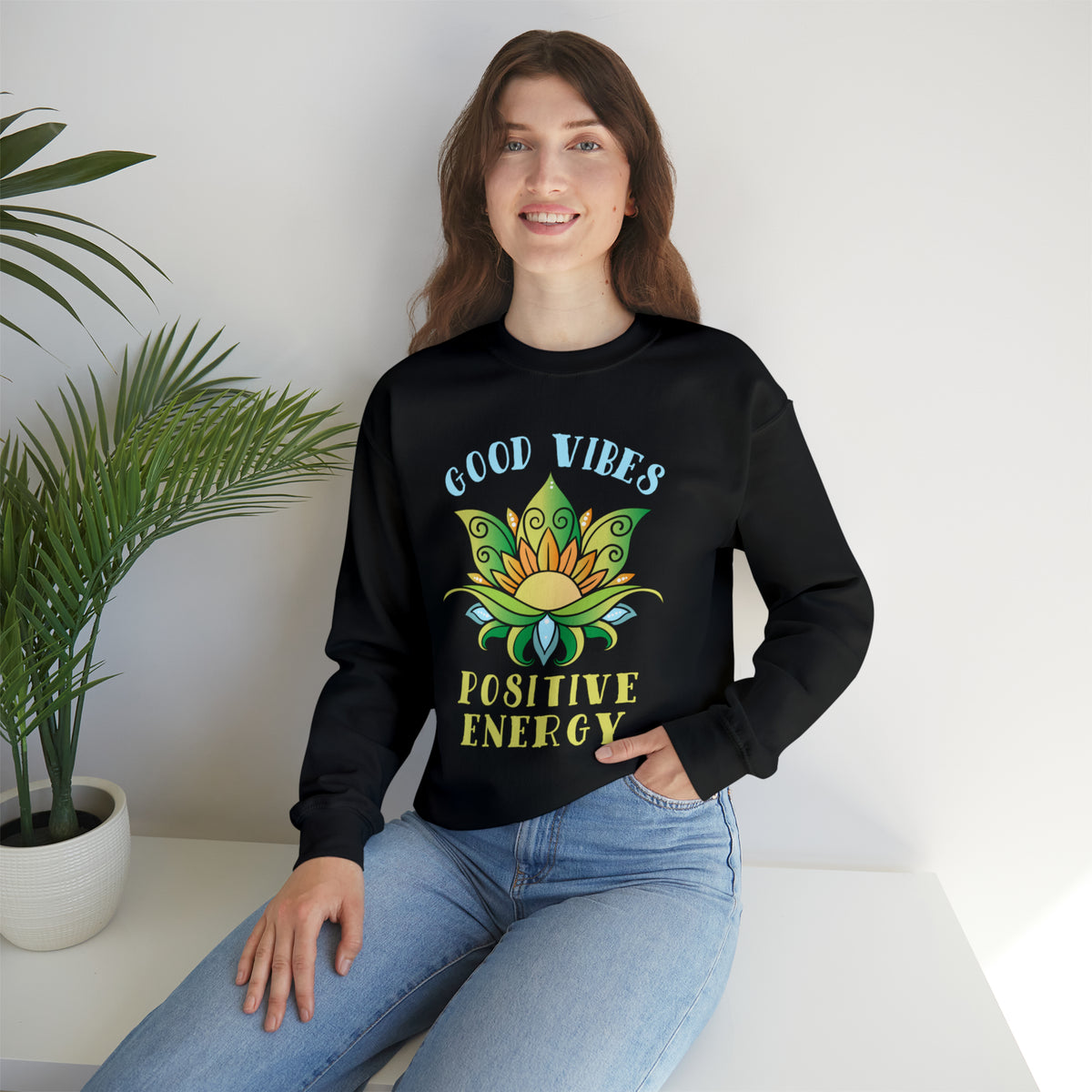 Good Vibes Positive Energy Yoga Shirt | Yoga Lover Gift | Unisex Crewneck Sweatshirt