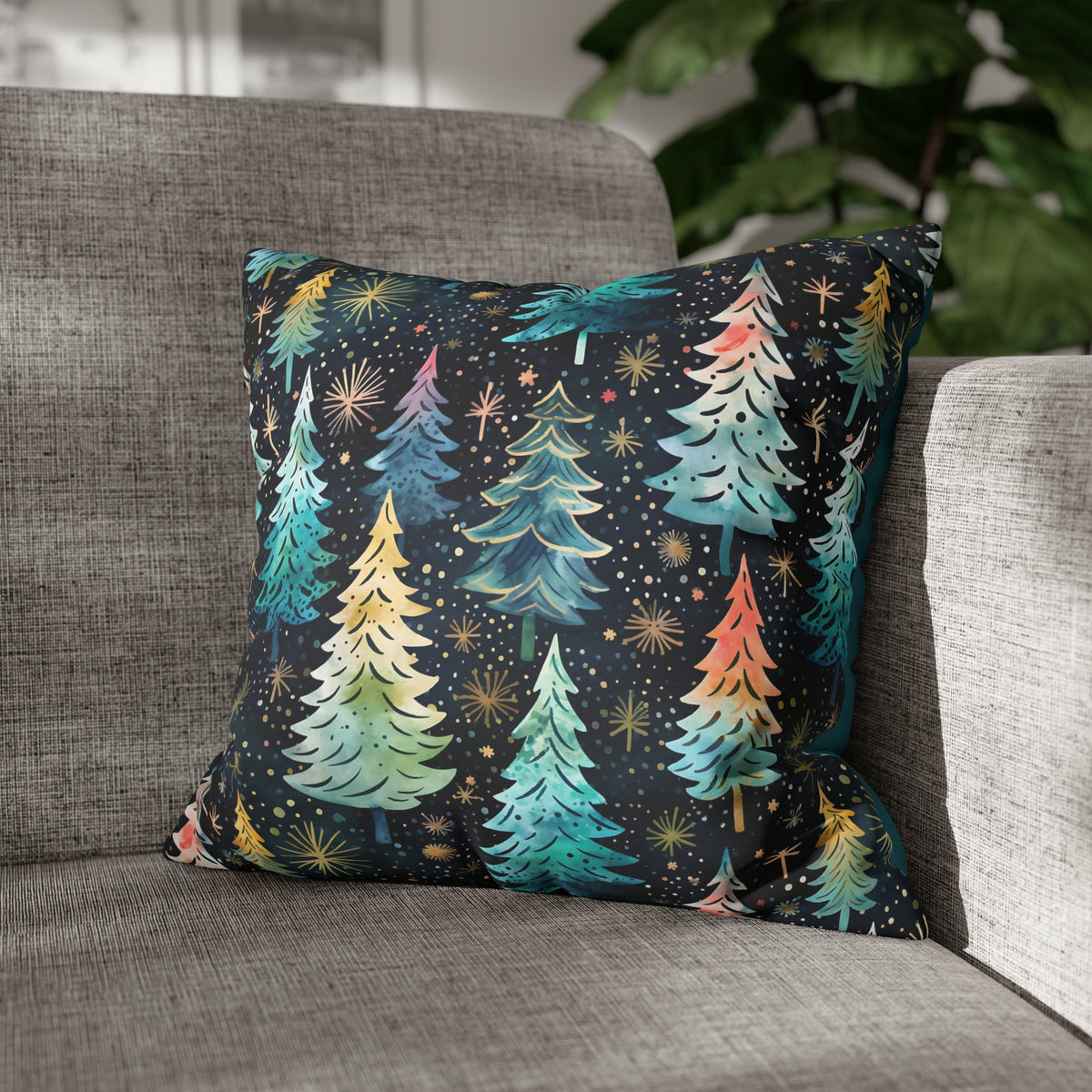 Teal Christmas Tree Throw Pillow Case | Christmas Pillow Home Decor | Faux Suede Decorative Throw Pillow Case