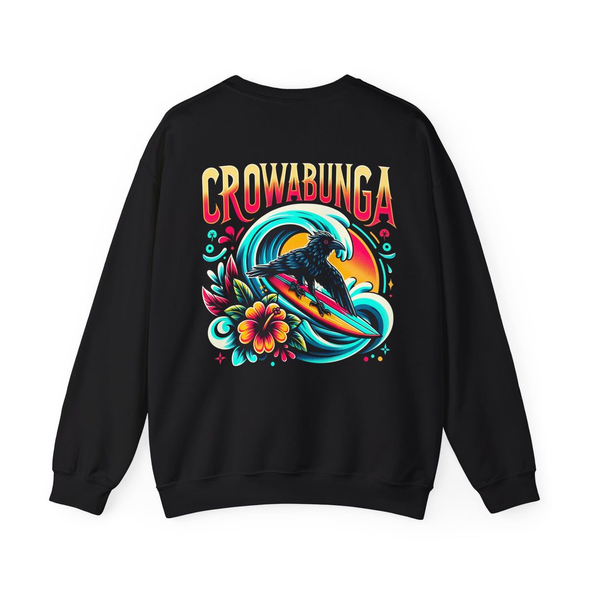 Crowabunga Funny Surfing Crow Shirt | Surfer Shirt | Crow Lover Beach Bum Gift | Bird Lover Surfing Shirt | Unisex Crewneck Sweatshirt