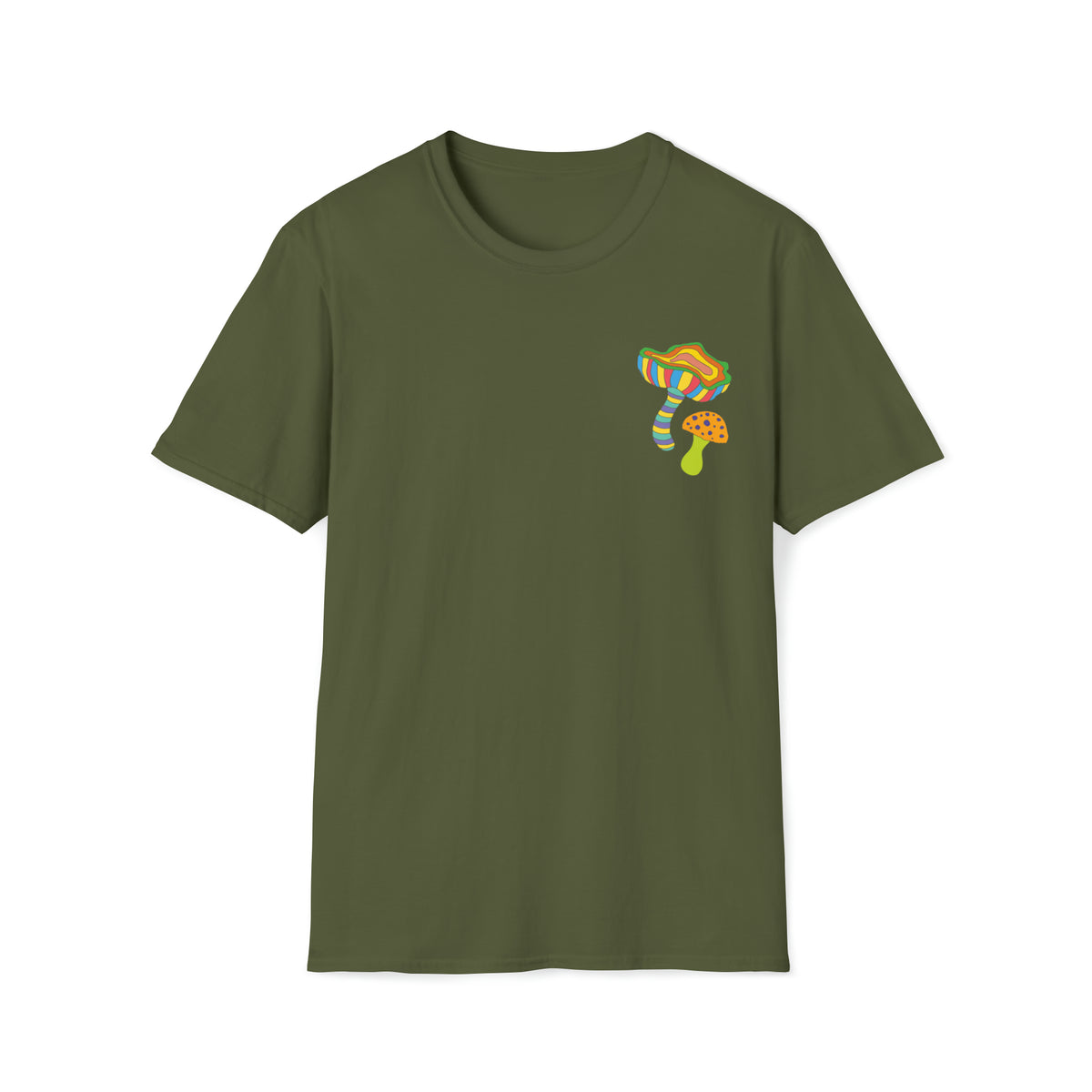 Magic Mushroom Neon Fantasy Pocket Tee Shirt | Mushroom Gift | Unisex Softstyle T-Shirt