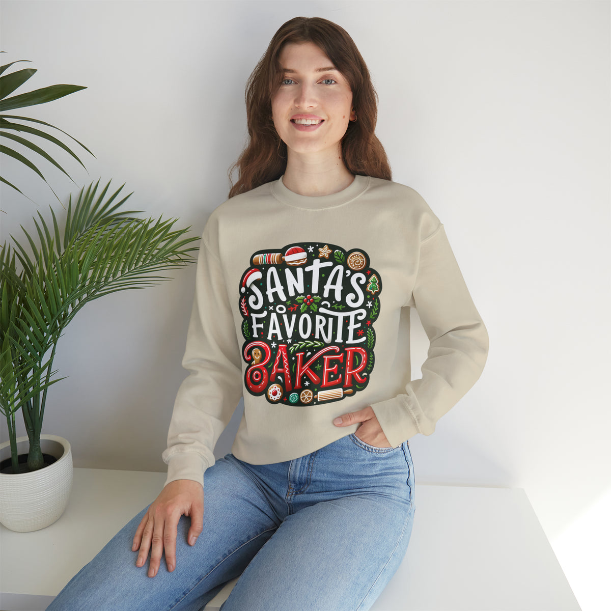 Santa's Favorite Baker Christmas Baking Shirt | Cute Baker Gift | | Unisex  Crewneck Sweatshirt