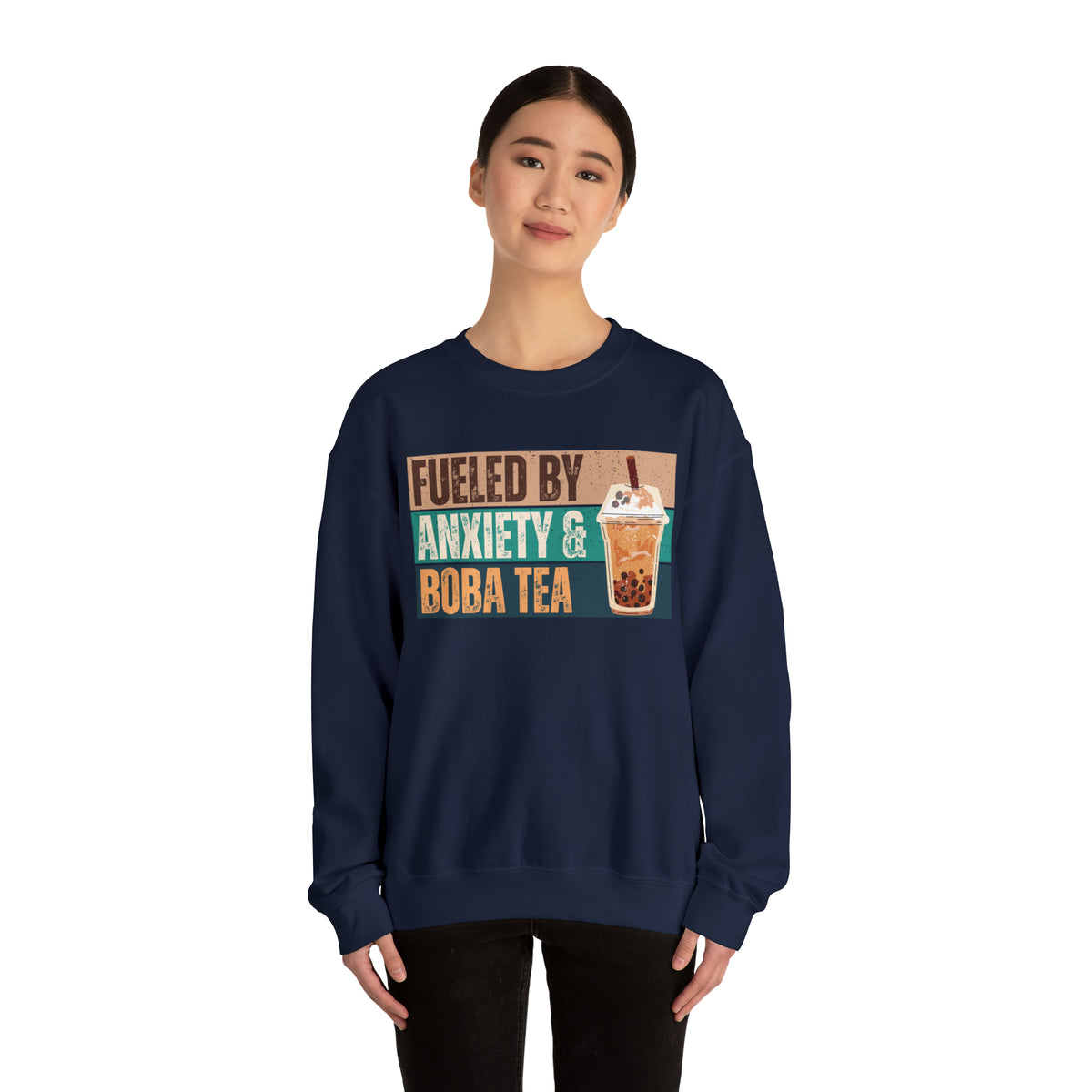 Funny Boba Tea Shirt | Fueled by Anxiety Shirt | Bubble Tea Lover Gift | Unisex Crewneck Sweatshirt