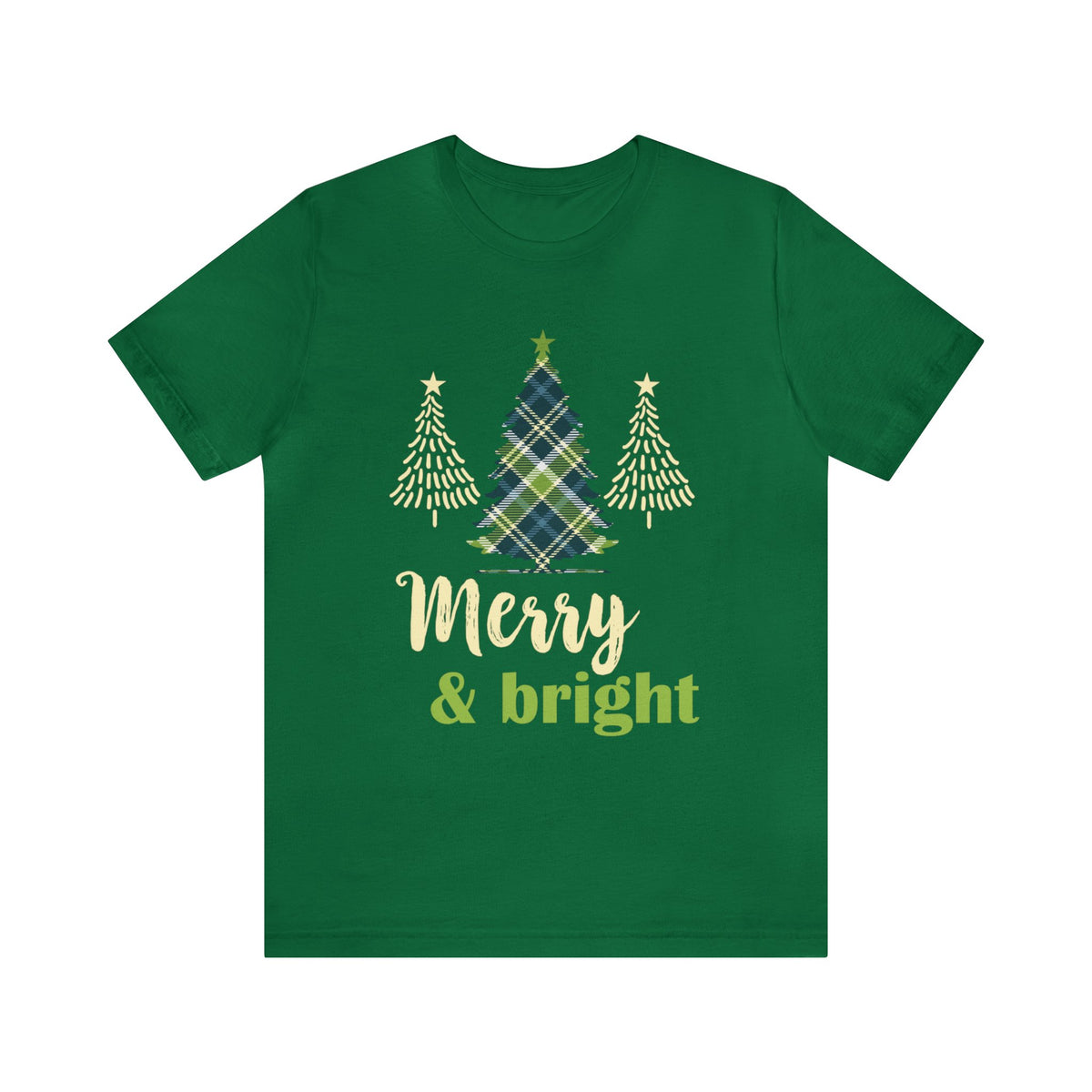 Merry & Bright Christmas Tree Plaid Shirt | Cute Christmas Gift | Unisex Jersey T-shirt