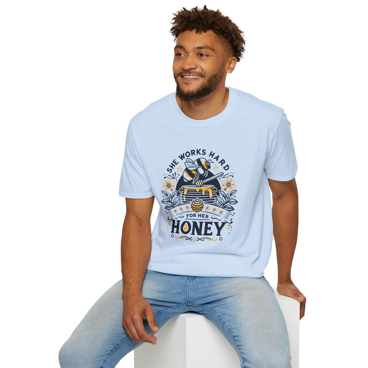 She Works Hard Honey Shirt | Honey Bee Gift | Cute Bee Lover T-shirt | Unisex Soft style T-Shirt