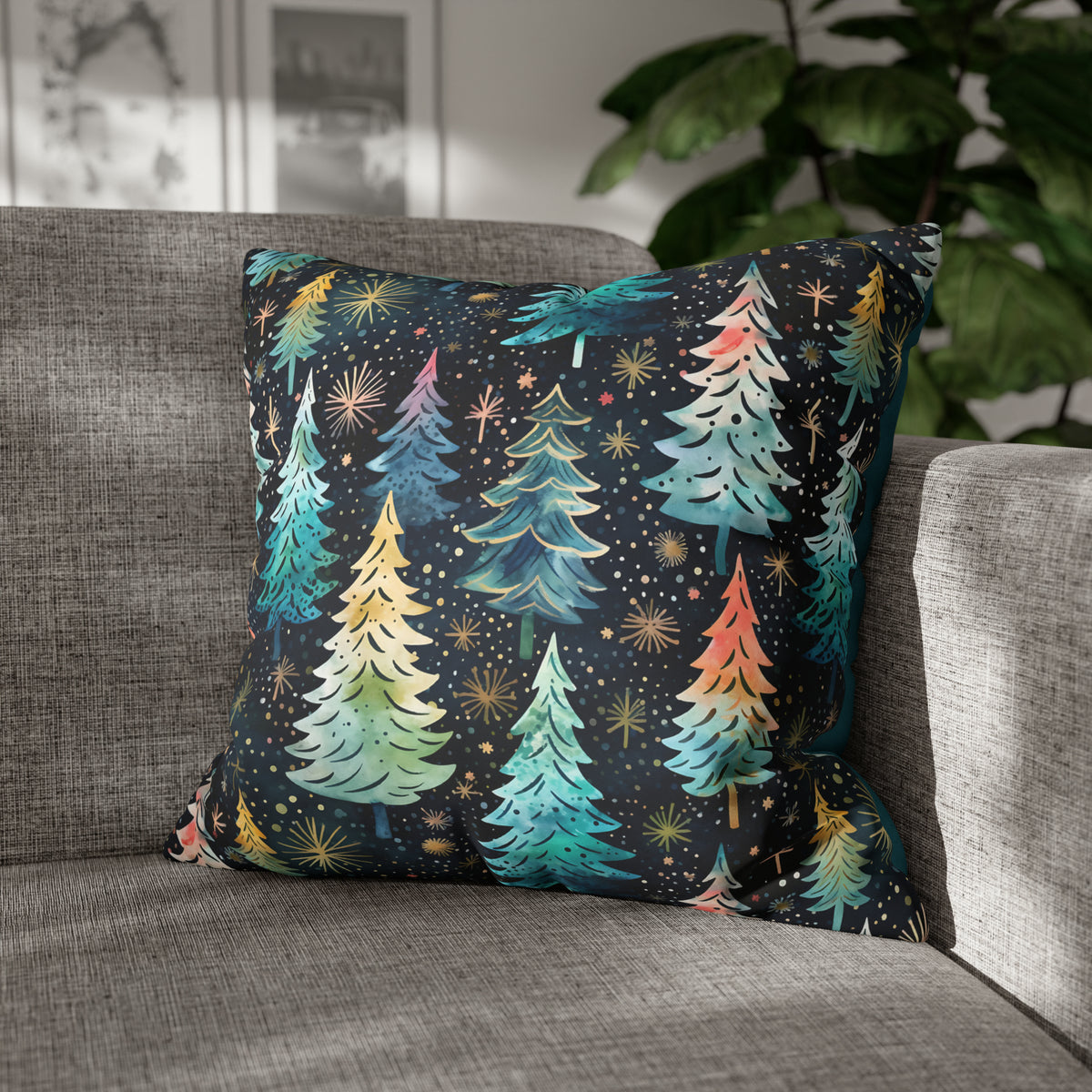 Teal Christmas Tree Throw Pillow Case