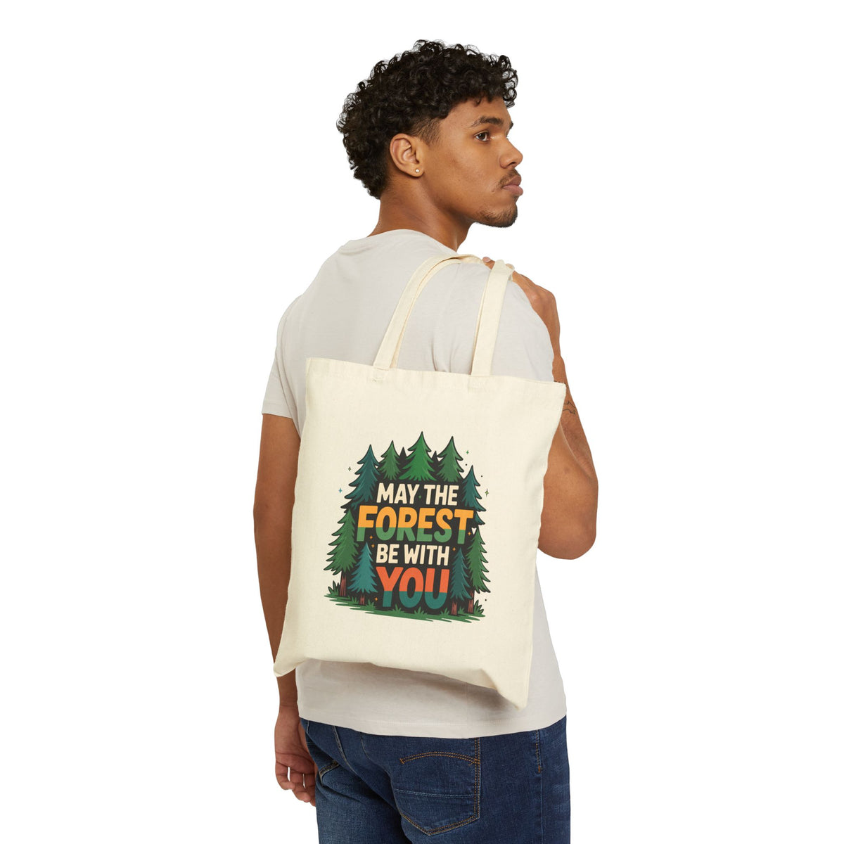 May The Forest Be With You Tote Bag | Pine Tree Cotton Canvas Tote | Funny Camping Market Bag | Nature Lover Gift