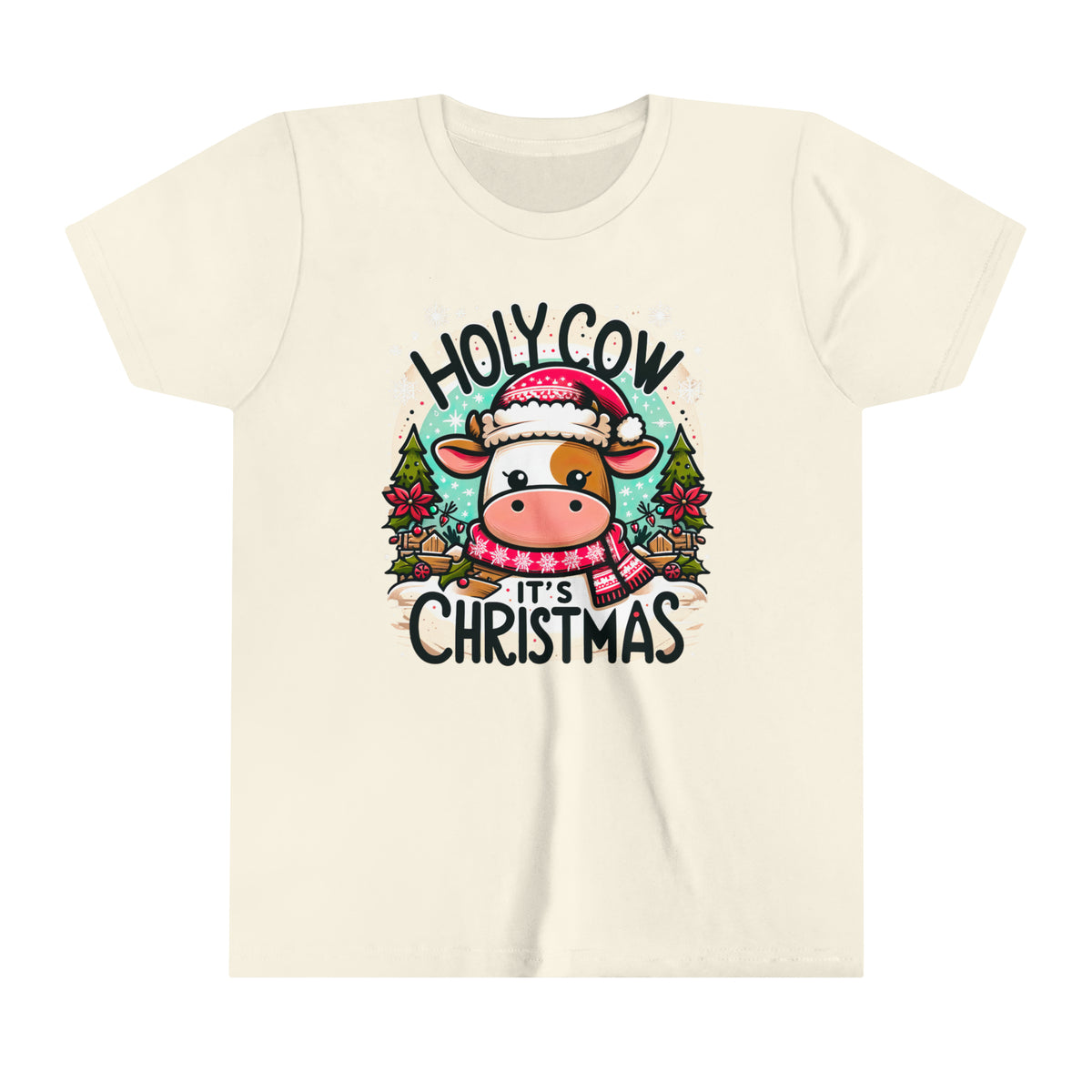 Holy Cow It's Christmas Shirt | Cute Cow Shirt | Farm Girl Gift | Cow Christmas Shirt | Youth Jersey T-shirt