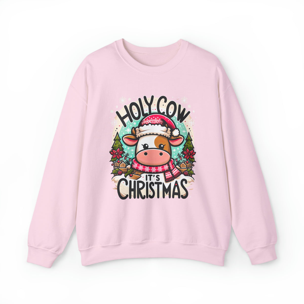 Holy Cow It's Christmas Sweatshirt | Cute Cow Shirt | Farm Girl Gift | Cow Christmas Shirt  | Unisex Crewneck Sweatshirt