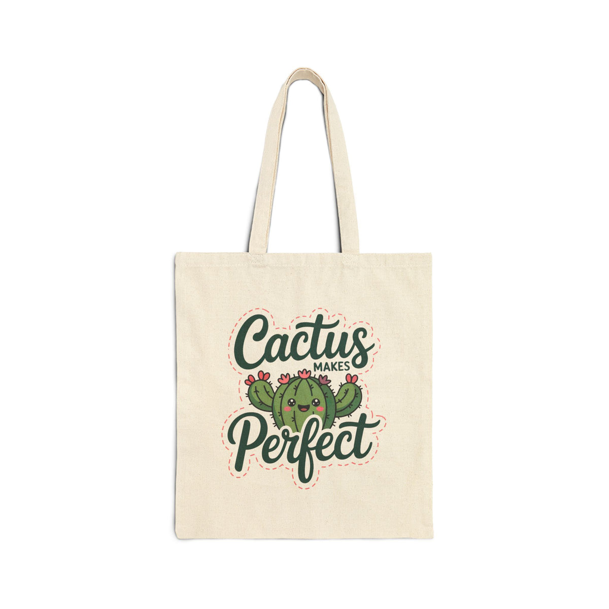 Cactus Makes Perfect Tote Bag | Cute Kawaii Cactus Canvas Tote | Funny Plant Lover Gift | Reusable Cotton Bag
