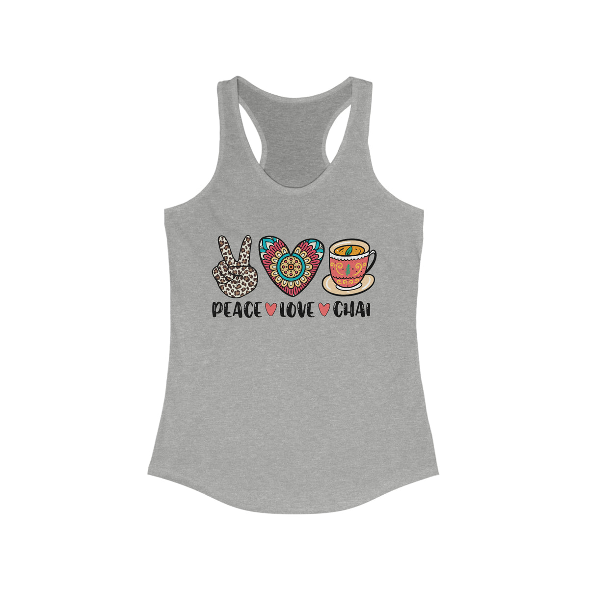 Peace Love Chai Tea Leopard Print Tea Shirt | Tea Lover Gift Indian Shirt | Women's Slim-fit Racerback Tank Top