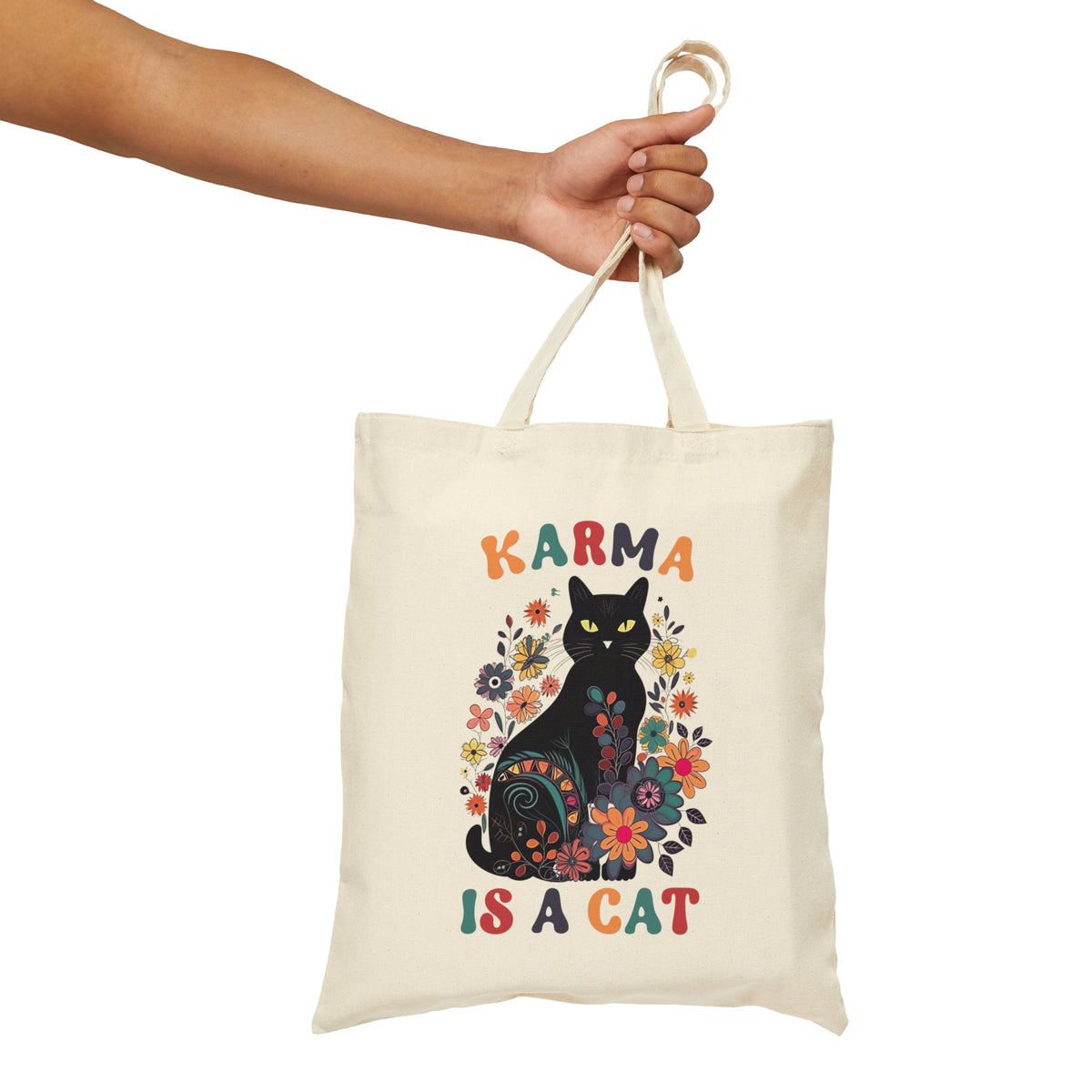 Karma Is a Cat Tote Bag | Funny Cat Shirt | Karma Bag | Mystical Tote | Black Cat Lover Gift | Cotton Canvas Tote Bag